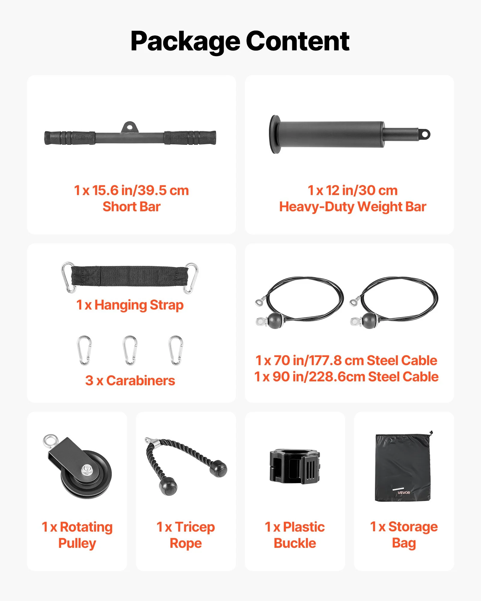 Pulley System, 1 PC LAT and Lift Pulley System, Gym Rack Pulleys Attachment with two Steel Cables, Short Bar, Dual Grip Handles, Cable Machine for Bicep, Shoulder, Back, Up to 280 lbs Capacity - Image 8