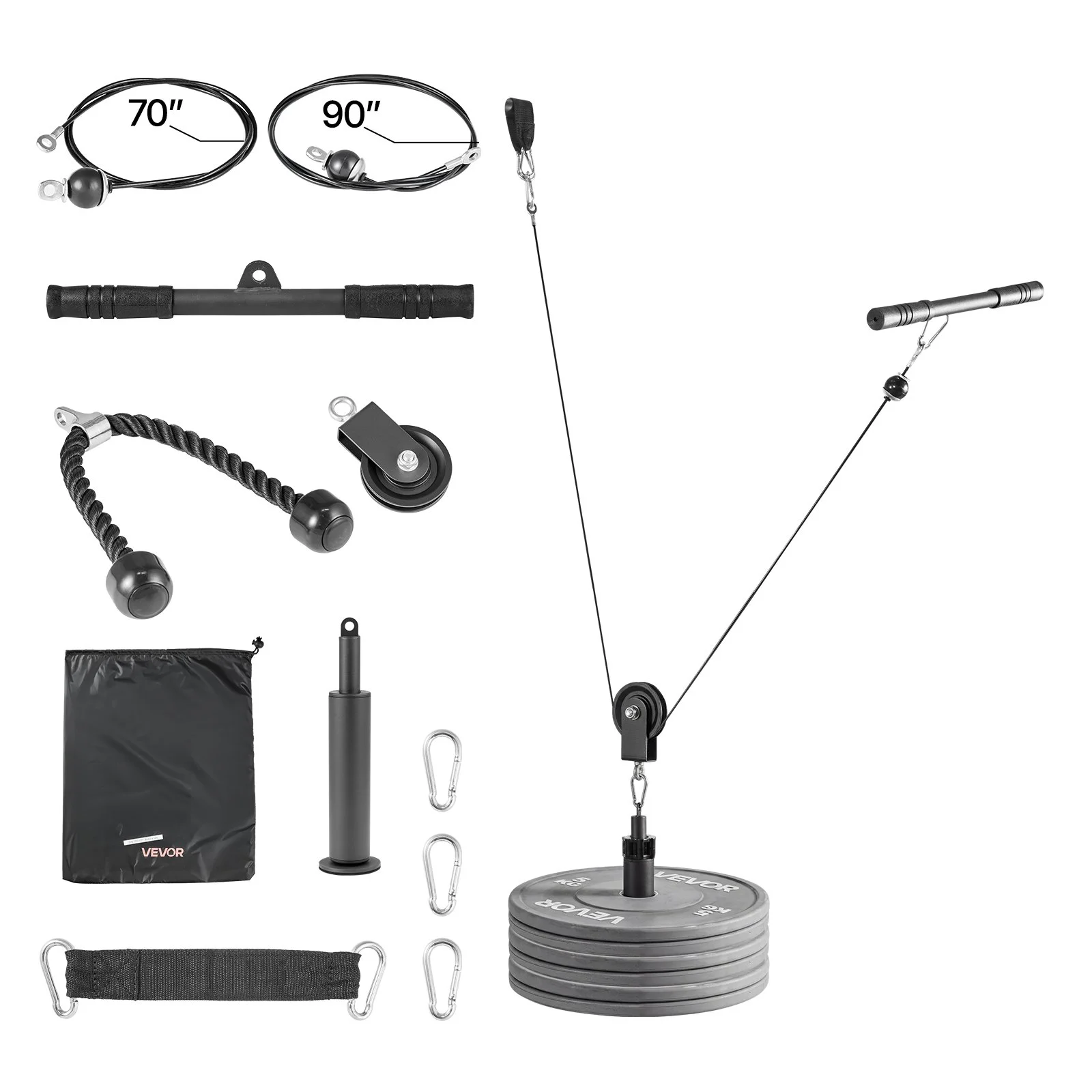 Pulley System, 1 PC LAT and Lift Pulley System, Gym Rack Pulleys Attachment with two Steel Cables, Short Bar, Dual Grip Handles, Cable Machine for Bicep, Shoulder, Back, Up to 280 lbs Capacity - Image 5
