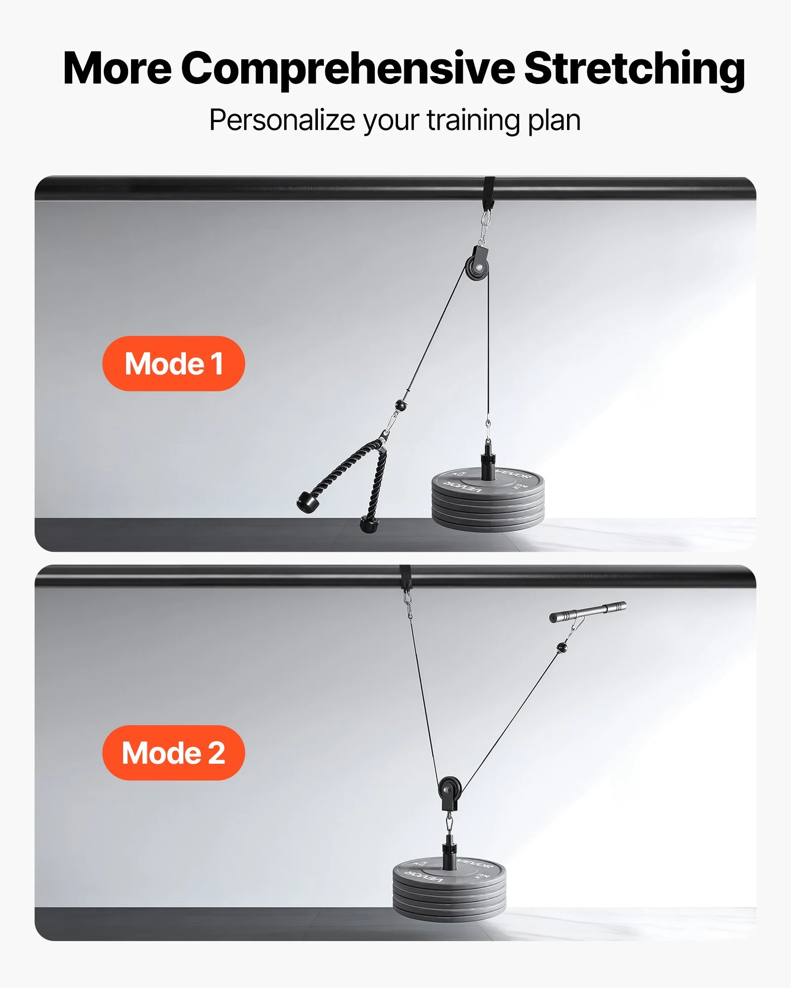 Pulley System, 1 PC LAT and Lift Pulley System, Gym Rack Pulleys Attachment with two Steel Cables, Short Bar, Dual Grip Handles, Cable Machine for Bicep, Shoulder, Back, Up to 280 lbs Capacity - Image 3
