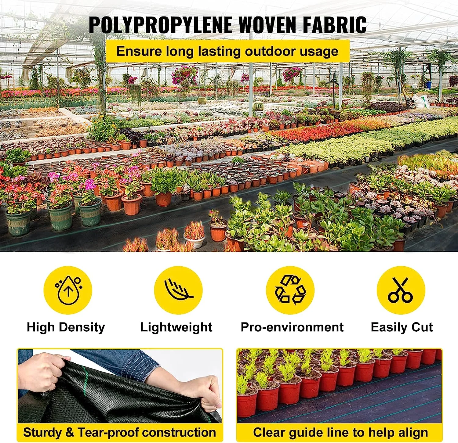 Weed Barrier Landscape Fabric, 5 x 250 ft, 5 Oz Premium Woven Ground Cover Heavy Duty PP Material & Easy Setup, Single-Layer for Outdoor Garden, Lawn, Driveway, Black - Image 8