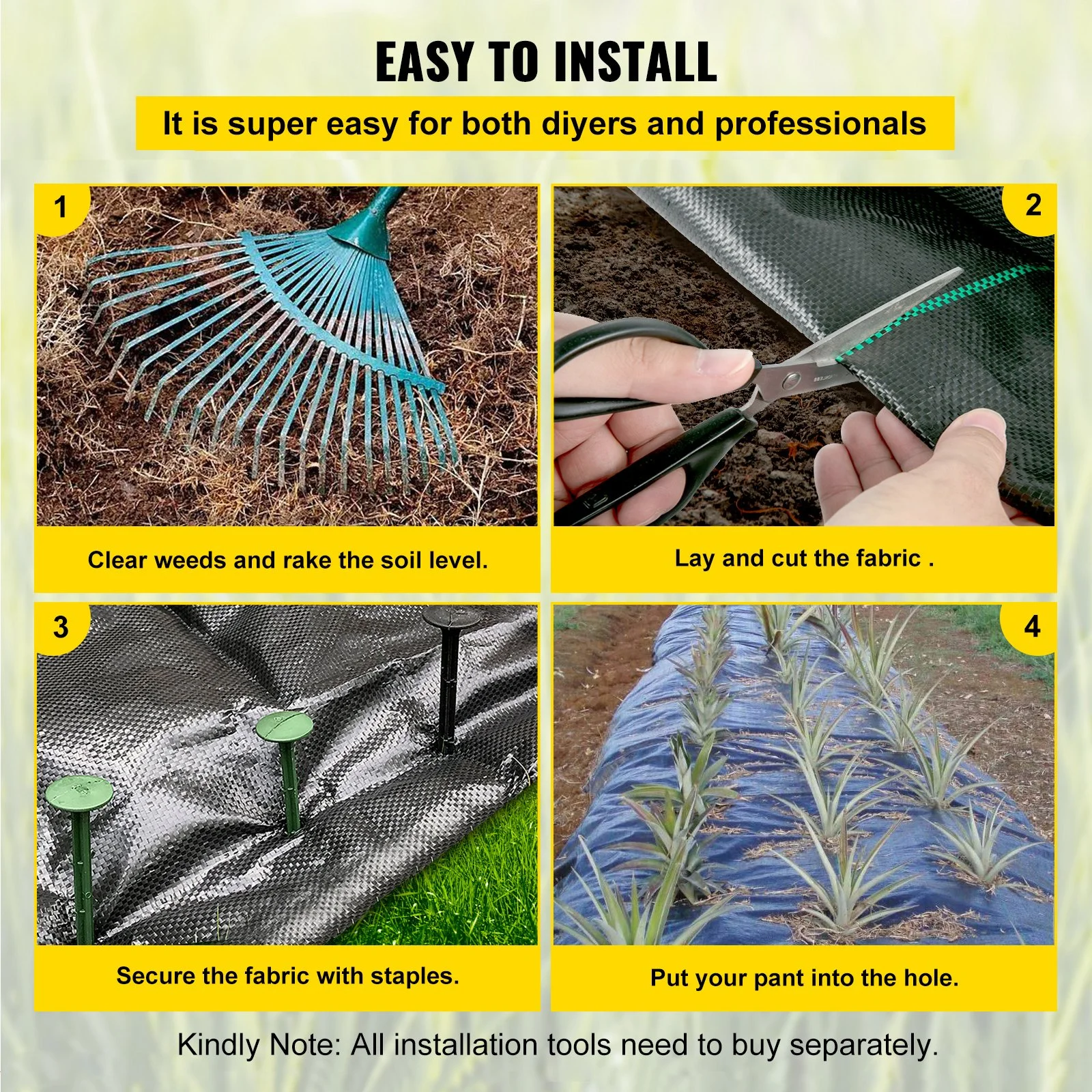 Weed Barrier Landscape Fabric, 5 x 250 ft, 5 Oz Premium Woven Ground Cover Heavy Duty PP Material & Easy Setup, Single-Layer for Outdoor Garden, Lawn, Driveway, Black - Image 10
