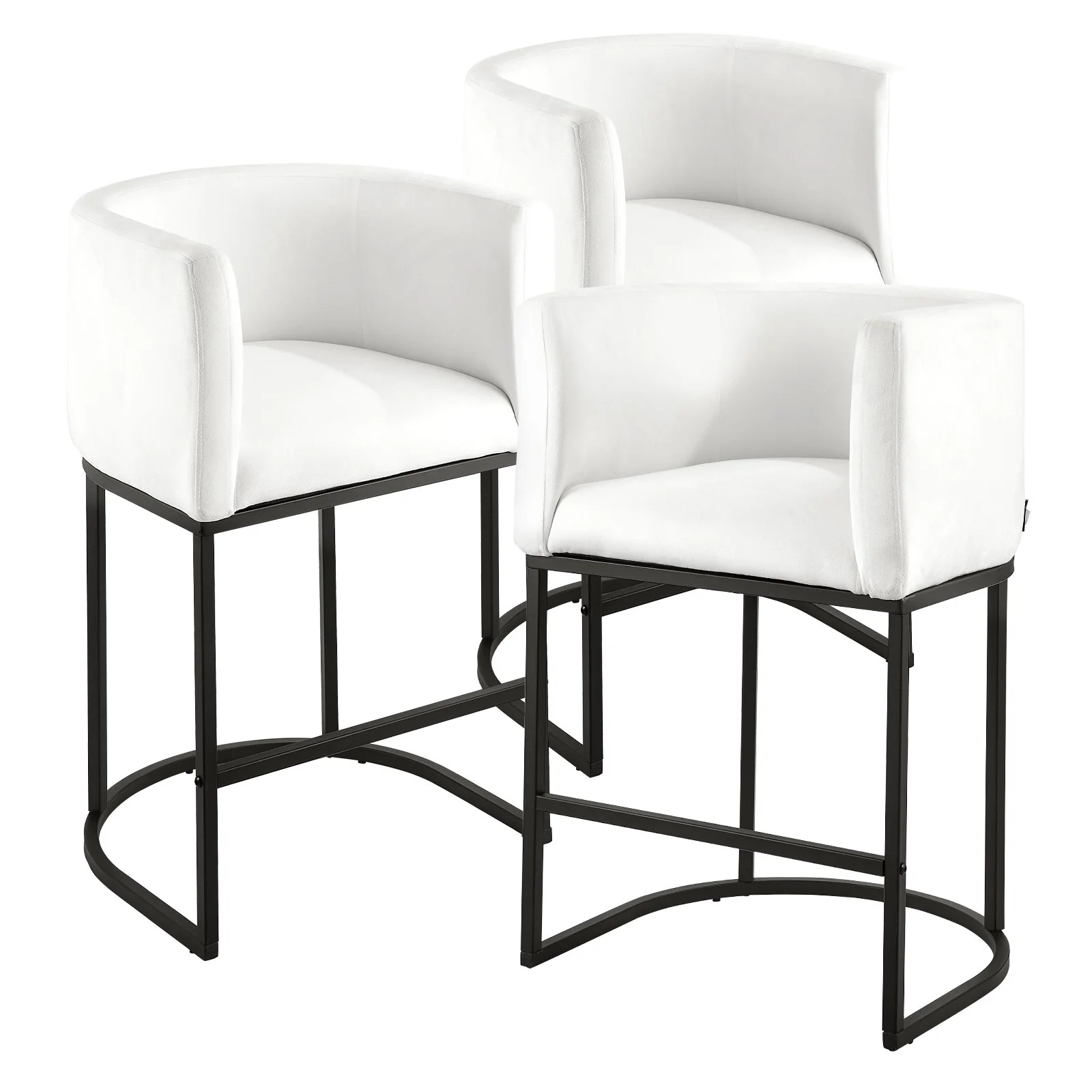 Bar Stool Set of 3, 25 inch Counter Height Stools, Counter Barstool with Backrest, Arm, Metal Frame, and Footrest, Accent Fabric Bar Chair, Island Barstools for Kitchen, Dining Room, White