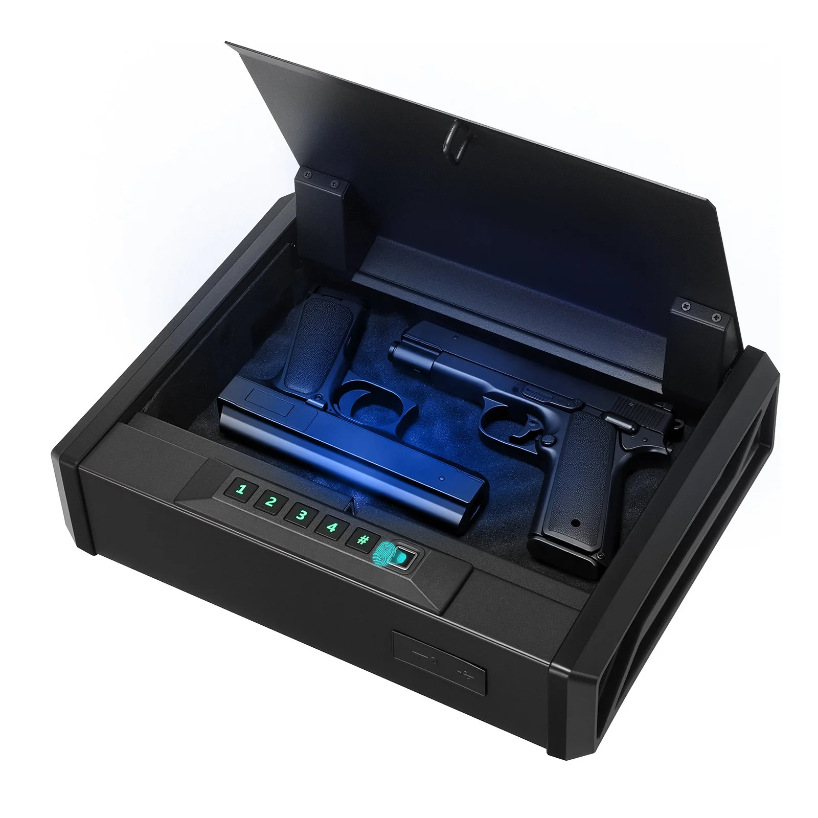 Gun Safe, Heavy Duty Handgun Safe with Fingerprint/Password/Key, 3-Way Quick Access Firearm Case Box with Lighting for 2 Pistols & 2 Magazines, Pistol Gun Box for Nightstand Bedside Desk Car