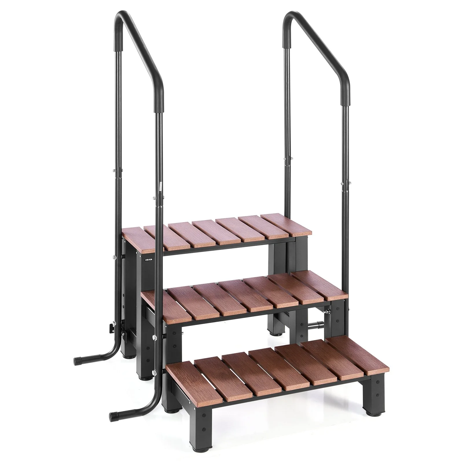 Hot Tub Steps with Handrail, 3-Step Spa Outdoor Stairs, Heavy Duty 25.2 inch Wide Above-Ground/Inflatable Pool Ladder with 550 lbs Weight Capacity, Multi-Use for Porch, Patio, Deck, Trailers