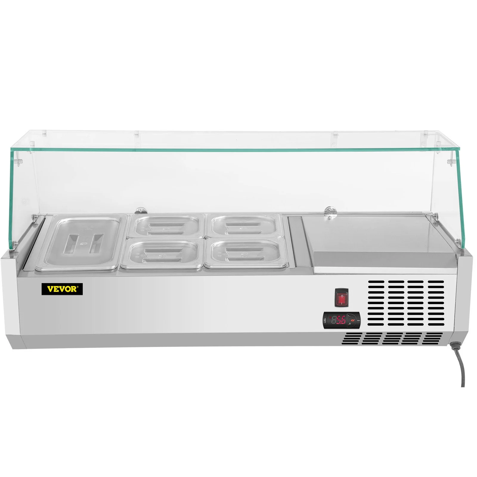 Refrigerated Condiment Prep Station, 40-Inch, 7.8Qt Sandwich Prep Table with 1 1/3 Pan & 4 1/6 Pans, 150W Salad Bar with 304 Stainless Body Tempered Glass Shield Digital Temp Display Auto Defros - Image 5