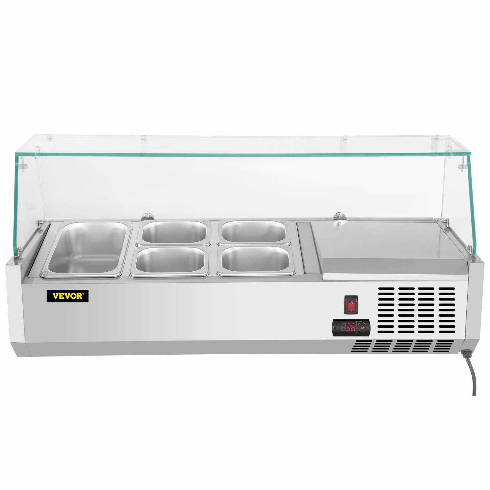 Refrigerated Condiment Prep Station, 40-Inch, 7.8Qt Sandwich Prep Table with 1 1/3 Pan & 4 1/6 Pans, 150W Salad Bar with 304 Stainless Body Tempered Glass Shield Digital Temp Display Auto Defros - Image 7