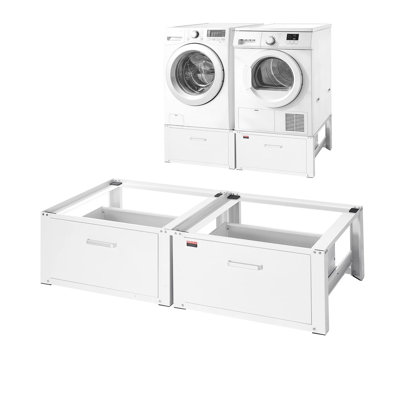 Laundry Pedestal, 14 in Height, Washer and Dryer Pedestals with Drawer, 700 lbs Weight Load Capacity, Non-Slip Feet, Heavy-duty Steel Washing Machine Stand Universal Fit, White, 2 Pack