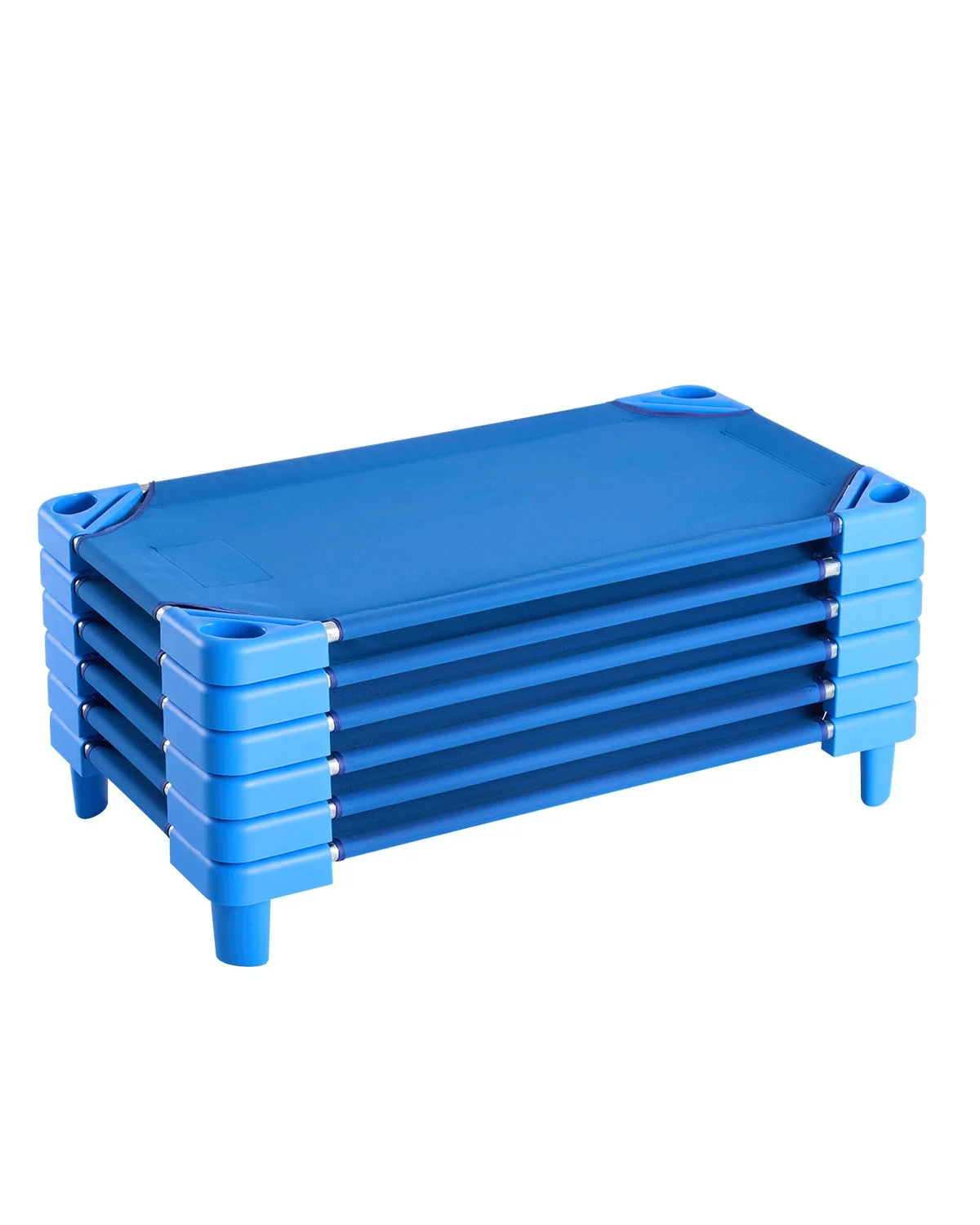 Stackable Kiddie Cot, Pack of 6,  Portable Toddler Nap Cots, Standard Size 40" L x 23" W Daycare Cots for Kids, Preschool Classroom Daycare Beds for Sleeping, Resting, Naptime, Blue