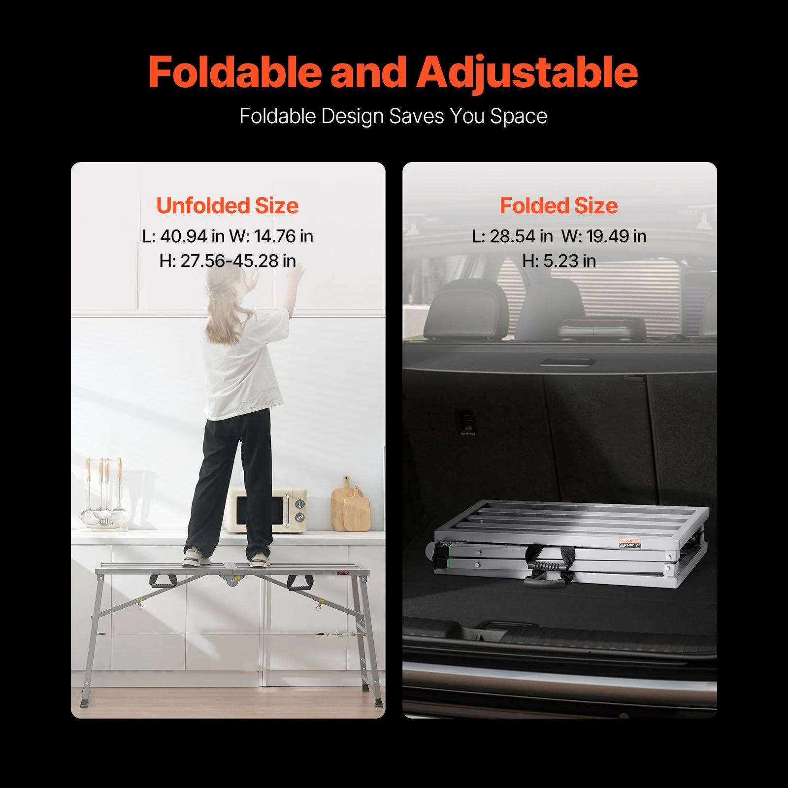 Work Platform, 4 Gear Adjustable Height, Folding Alloy Steel Step Ladder, Portable Scaffolding Platform, 800 lb Load Capacity, Non-Slip Rubber Feet, Drywall Painting Stool, Cleaning & Washing - Image 8