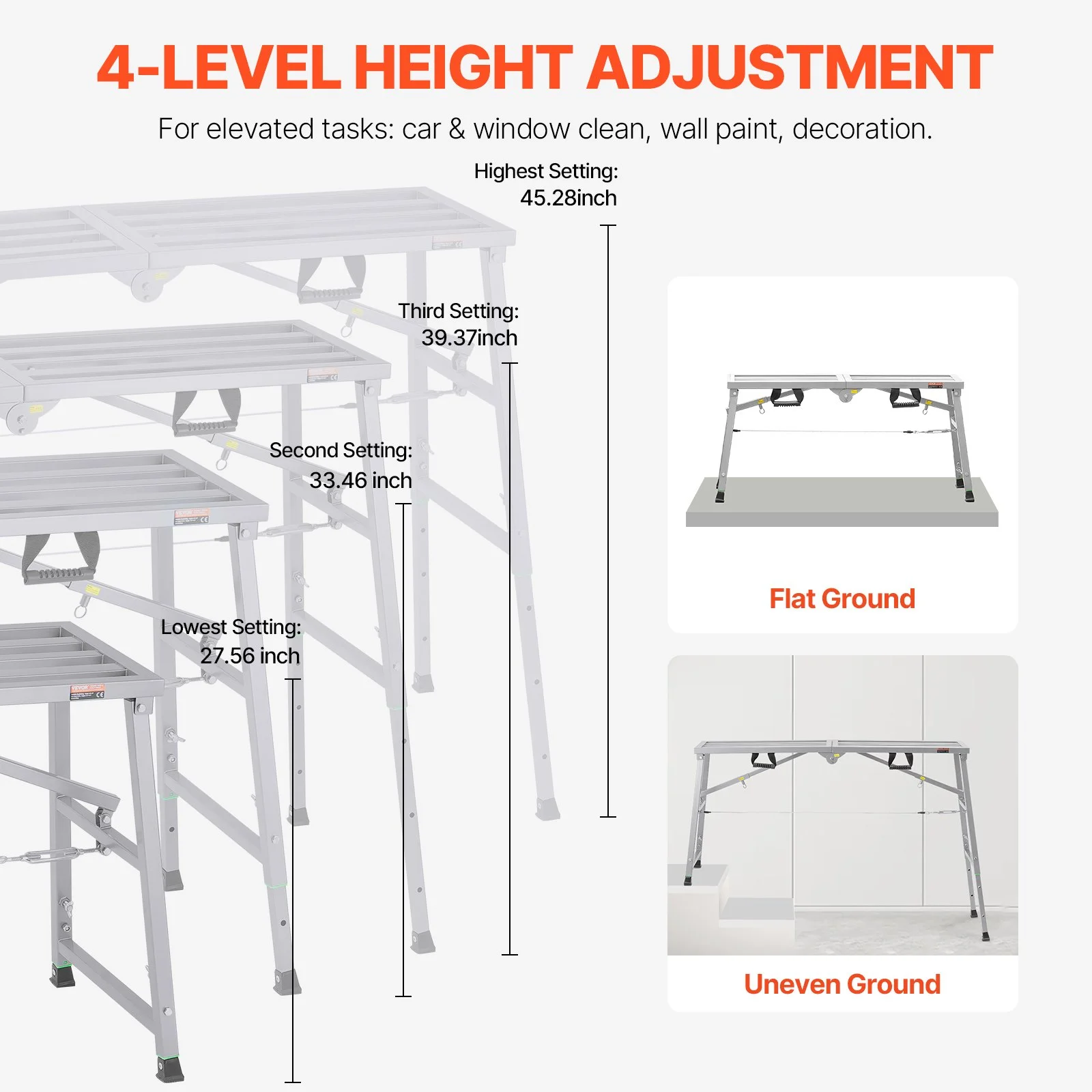 Work Platform, 4 Gear Adjustable Height, Folding Alloy Steel Step Ladder, Portable Scaffolding Platform, 800 lb Load Capacity, Non-Slip Rubber Feet, Drywall Painting Stool, Cleaning & Washing - Image 10