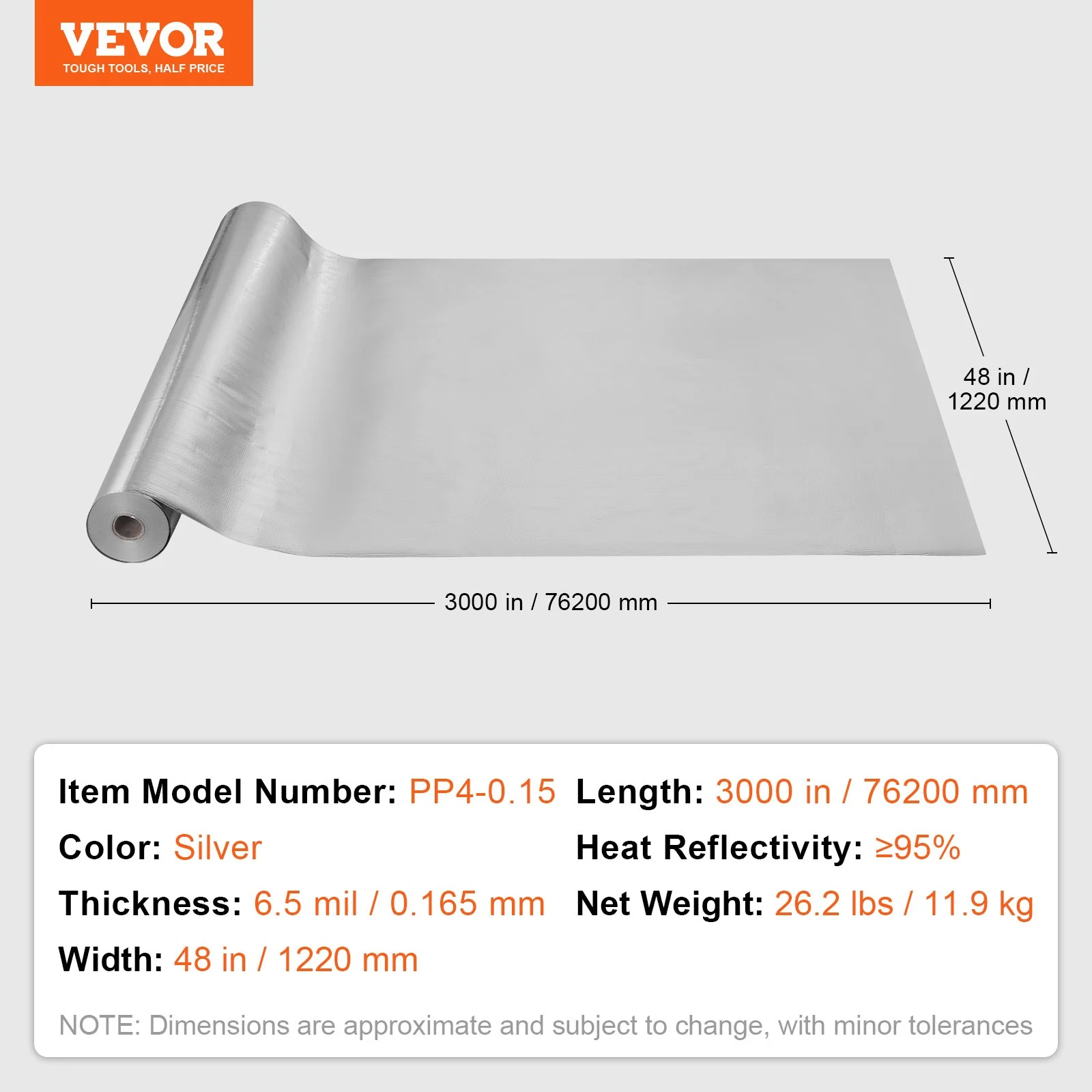 Double Reflective Insulation Roll, Woven Fabric Radiant Barrier, 6.5 Mil 48 in x 250 ft, Aluminum Foil PE Woven Cloth Heat Reflective Shield, Thermal Insulation Roll for Window RV Roof - Image 4