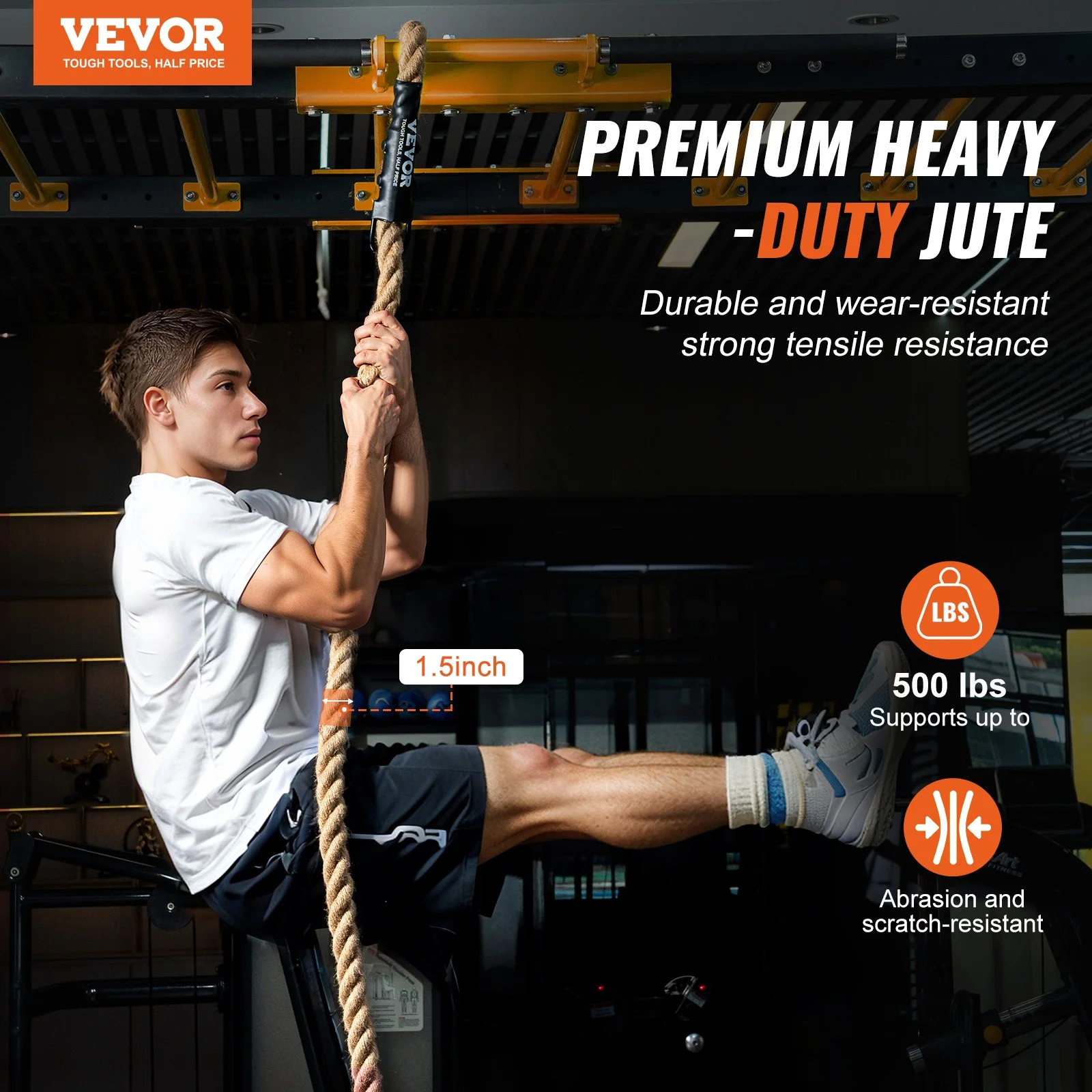 Gym Climbing Rope, 1.5" Diameter 25 ft Length Gym Fitness Training Rope, Gym Exercise Workout Rope for Adults, Climbing Rope for Fitness and Strength Training, Climbing Exercise, Home Workout - Image 6