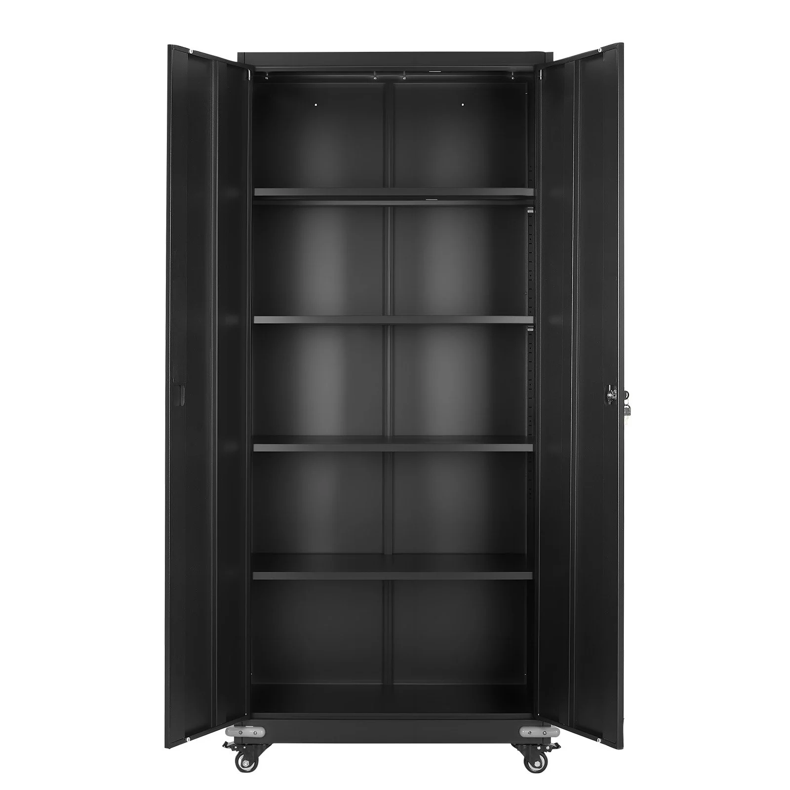 Metal Storage Cabinet, 72.6 in Rolling Steel Garage Cabinet with 4 Adjustable Shelves, 2 Magnetic Doors & 2 Keys, 5 Tiers Lockable Tool Storage for Pantry, Warehouse, Basement, Office, Black - Image 12