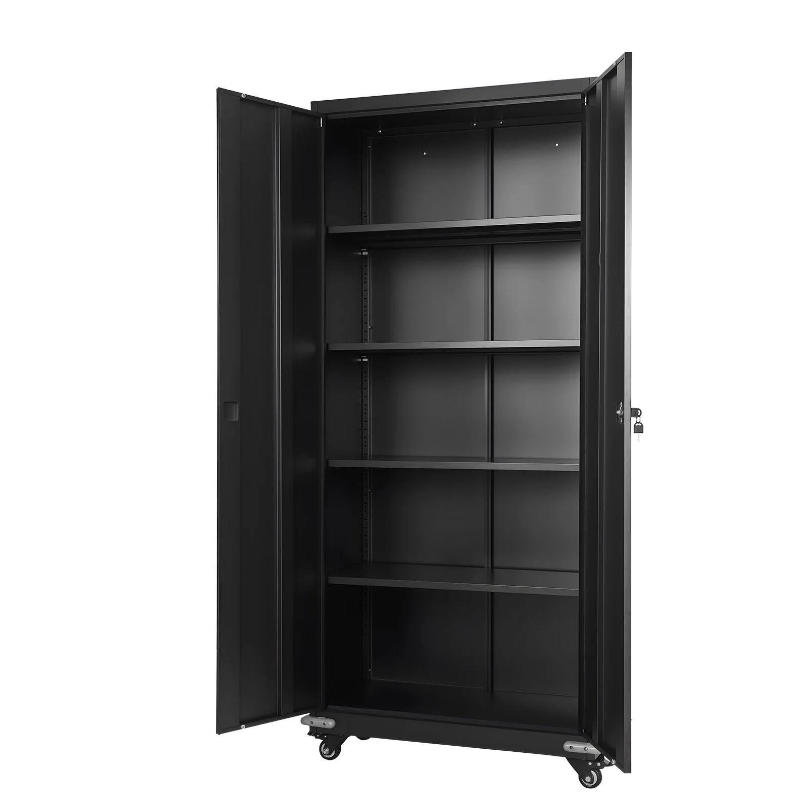 Metal Storage Cabinet, 72.6 in Rolling Steel Garage Cabinet with 4 Adjustable Shelves, 2 Magnetic Doors & 2 Keys, 5 Tiers Lockable Tool Storage for Pantry, Warehouse, Basement, Office, Black - Image 10