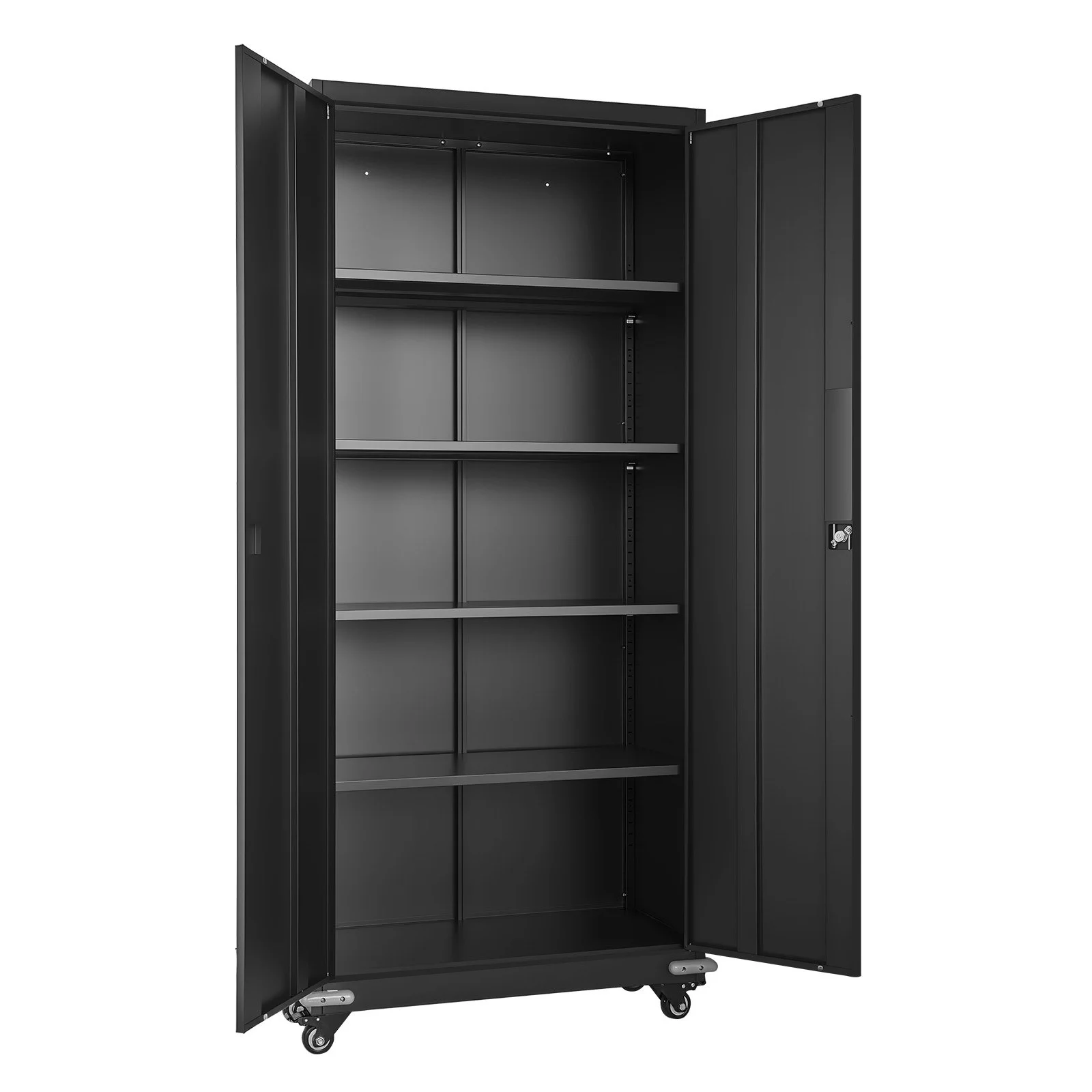 Metal Storage Cabinet, 72.6 in Rolling Steel Garage Cabinet with 4 Adjustable Shelves, 2 Magnetic Doors & 2 Keys, 5 Tiers Lockable Tool Storage for Pantry, Warehouse, Basement, Office, Black - Image 11