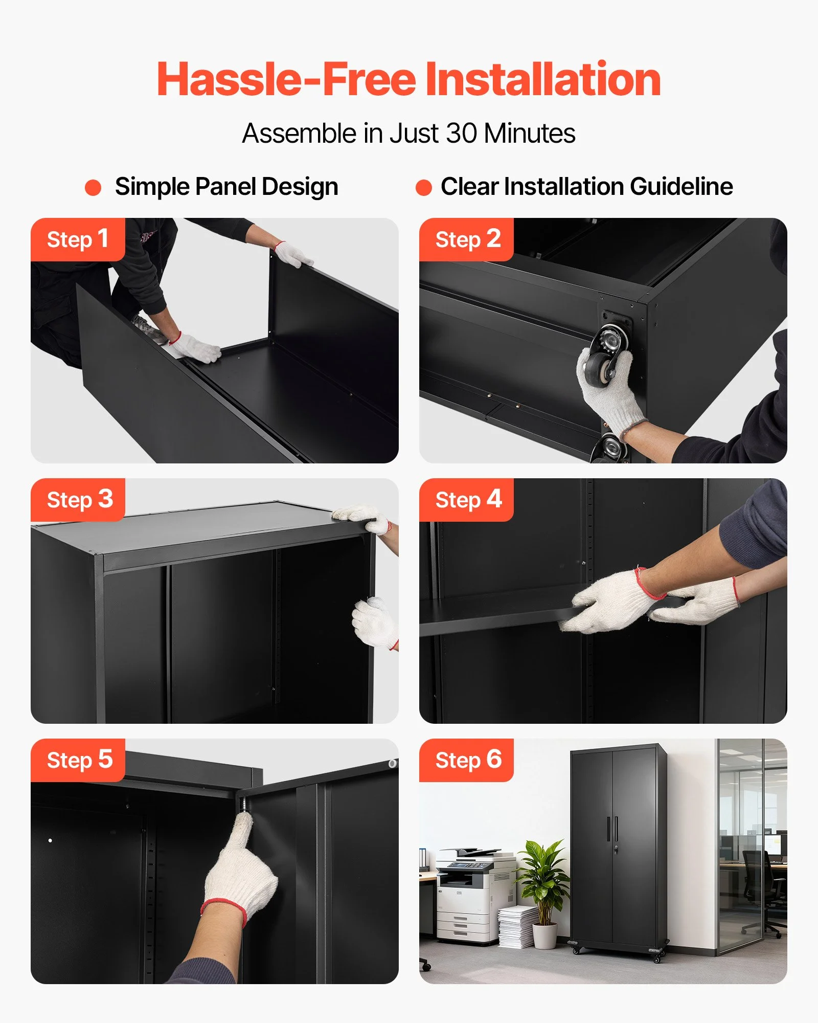 Metal Storage Cabinet, 72.6 in Rolling Steel Garage Cabinet with 4 Adjustable Shelves, 2 Magnetic Doors & 2 Keys, 5 Tiers Lockable Tool Storage for Pantry, Warehouse, Basement, Office, Black - Image 7