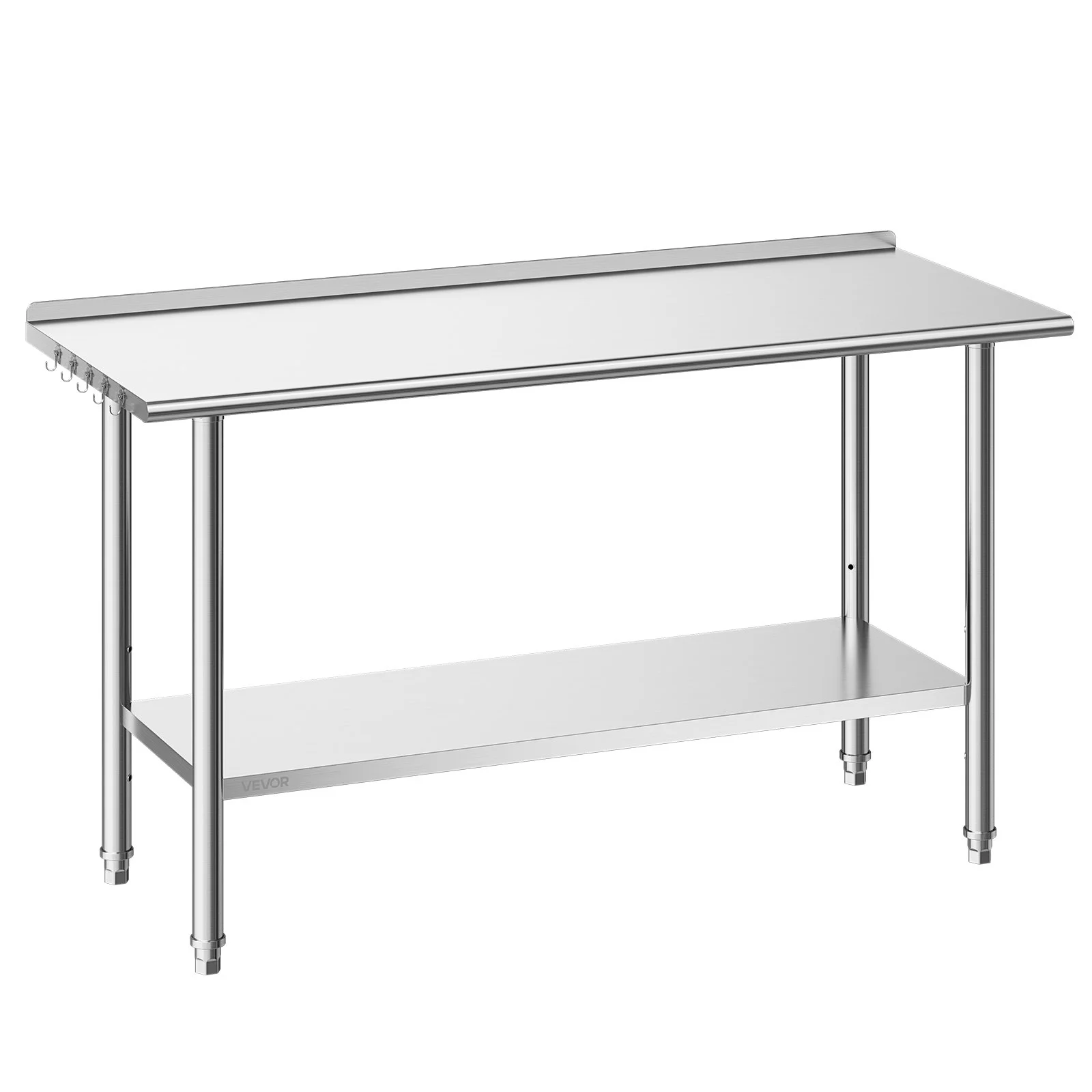 Stainless Steel Work Table, 24x60 Inch Food Prep Table with Backsplash, Commercial Kitchen Workstation with Adjustable Undershelf, Metal Heavy Duty Utility Worktable, for Restaurant Home Outdoor