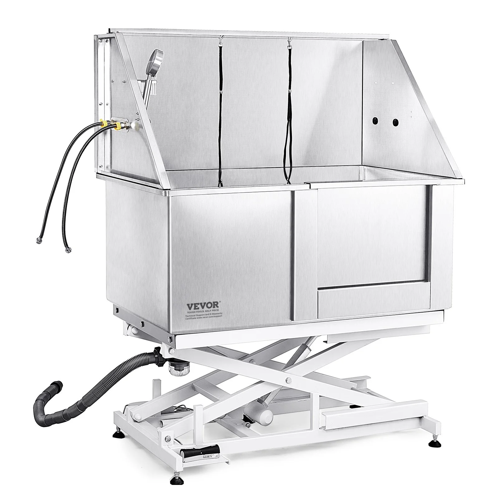 50" Pet Dog Bathing Station Electric Height Adjustment, Professional Stainless Steel Dog Grooming Tub w/ Soap Box, Faucet,Rich Accessory,Bathtub for Multiple Pets, Washing Sink for Home(Right)