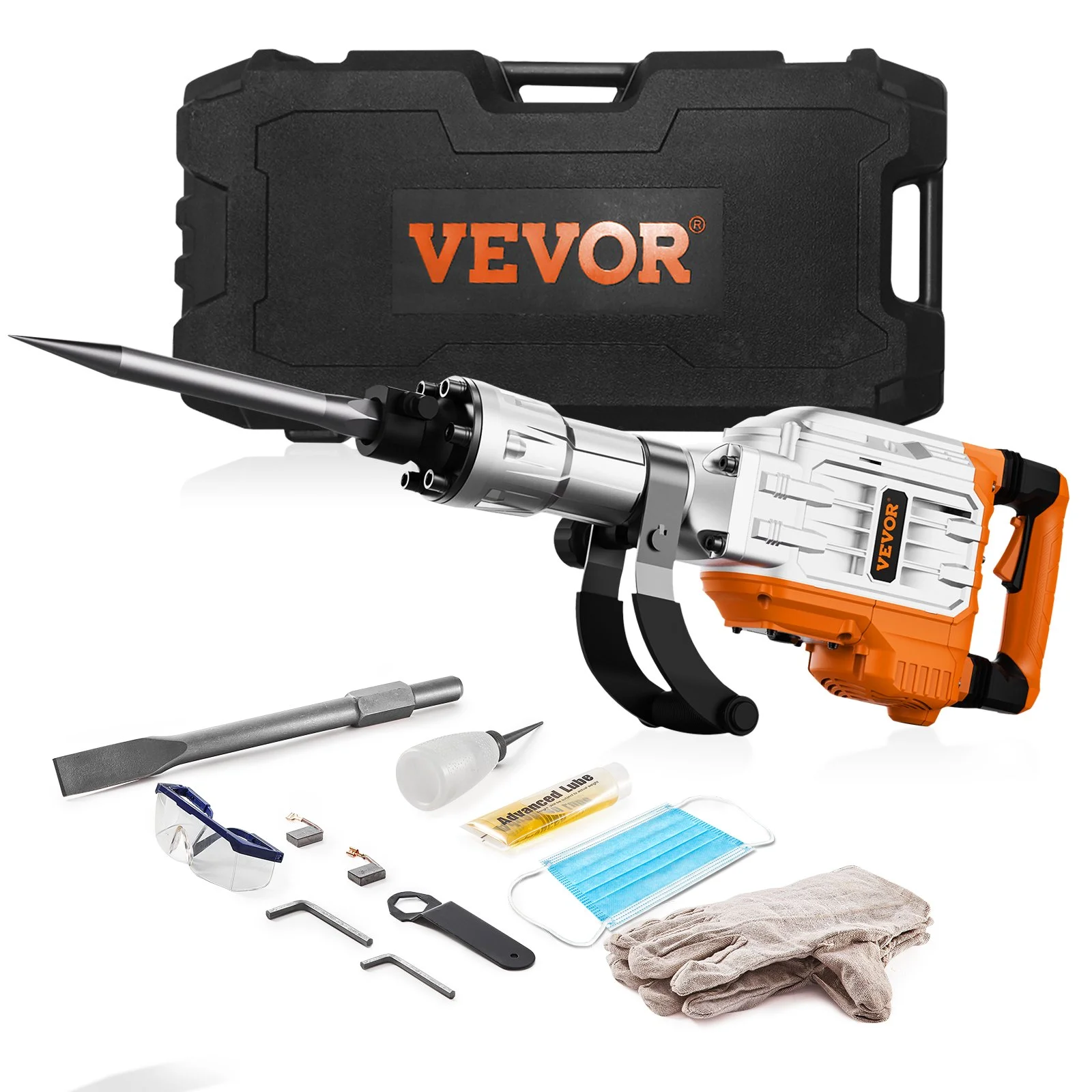 Demolition Jack Hammer, 3500W Jack Hammer Concrete Breaker, 1900 BPM Heavy Duty Electric Jack Hammer, 2pcs Chisel with Gloves & 360°C Swiveling Front Handle for Trenching and Breaking Holes
