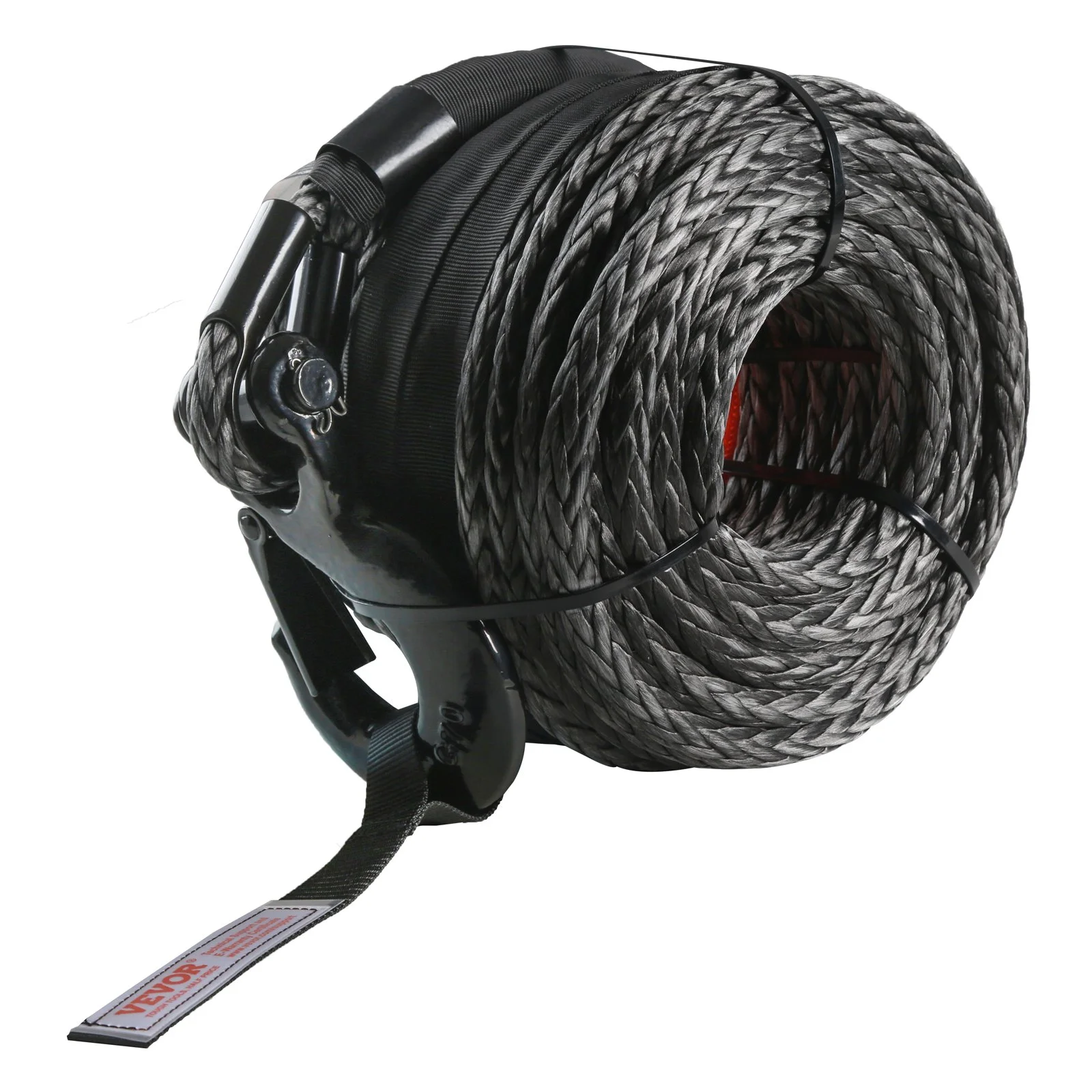 Synthetic Winch Rope, 1/2 Inch x 92 Feet 32,000 lbs Synthetic Winch Line Cable Rope with Protective Sleeve + Forged Winch Hook + Pull Strap, Universal Fit for SUV, Large Off-Road Vehicle, Truck