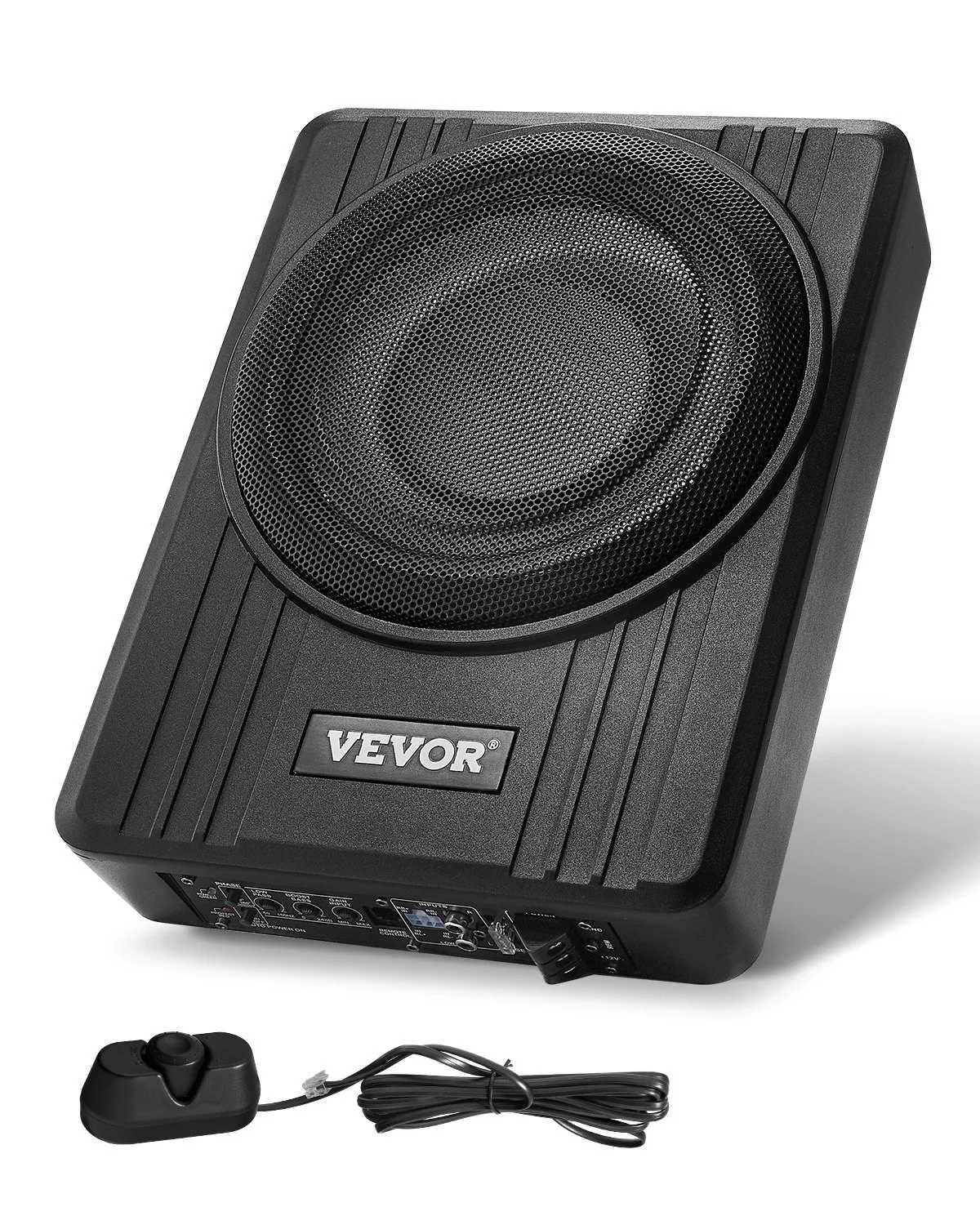 10" 300W Underseat Car Subwoofer, Slim Powered Car Subwoofers Under the Seat, Low Profile Audio Sub Built-in Amplifier, High/Low Level Input & Volume Controller for SUVs, Car, Truck, RV