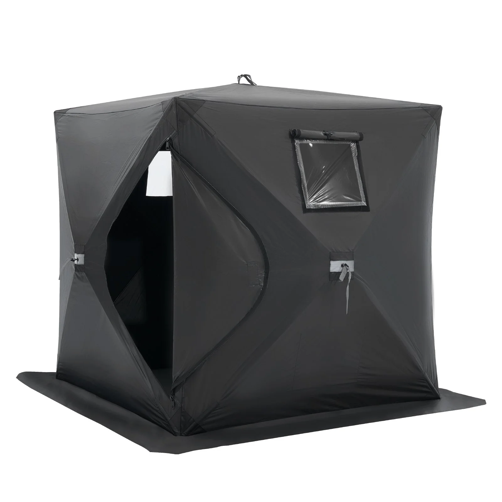 Portable Ice Shelter, 1-2 Person Pop-Up Ice Fishing Tent, 24 Square Feet Fishable Area, Ice Shanty for Winter Fishing, Waterproof Oxford Ice Cube with Anchors/Ropes/Carrying Bag, 60"x60", Black