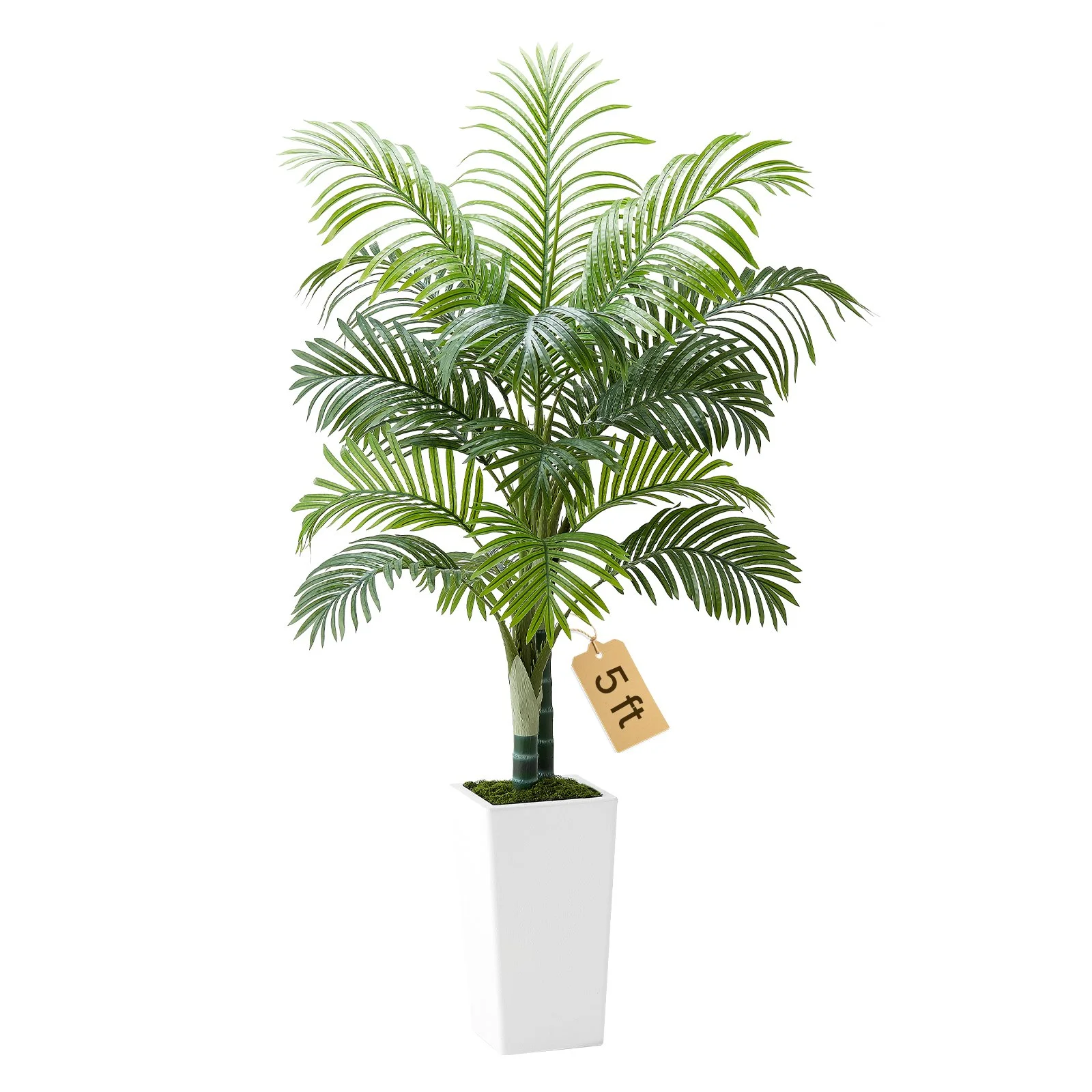 Artificial Areca Palm Tree 5 ft, Fake Palm Tropical Plants with White Tall Planter, Faux Floor Silk Plant in Pot, Large Trees for Home Office Living Room Decor House Warming, Indoor Outdoor