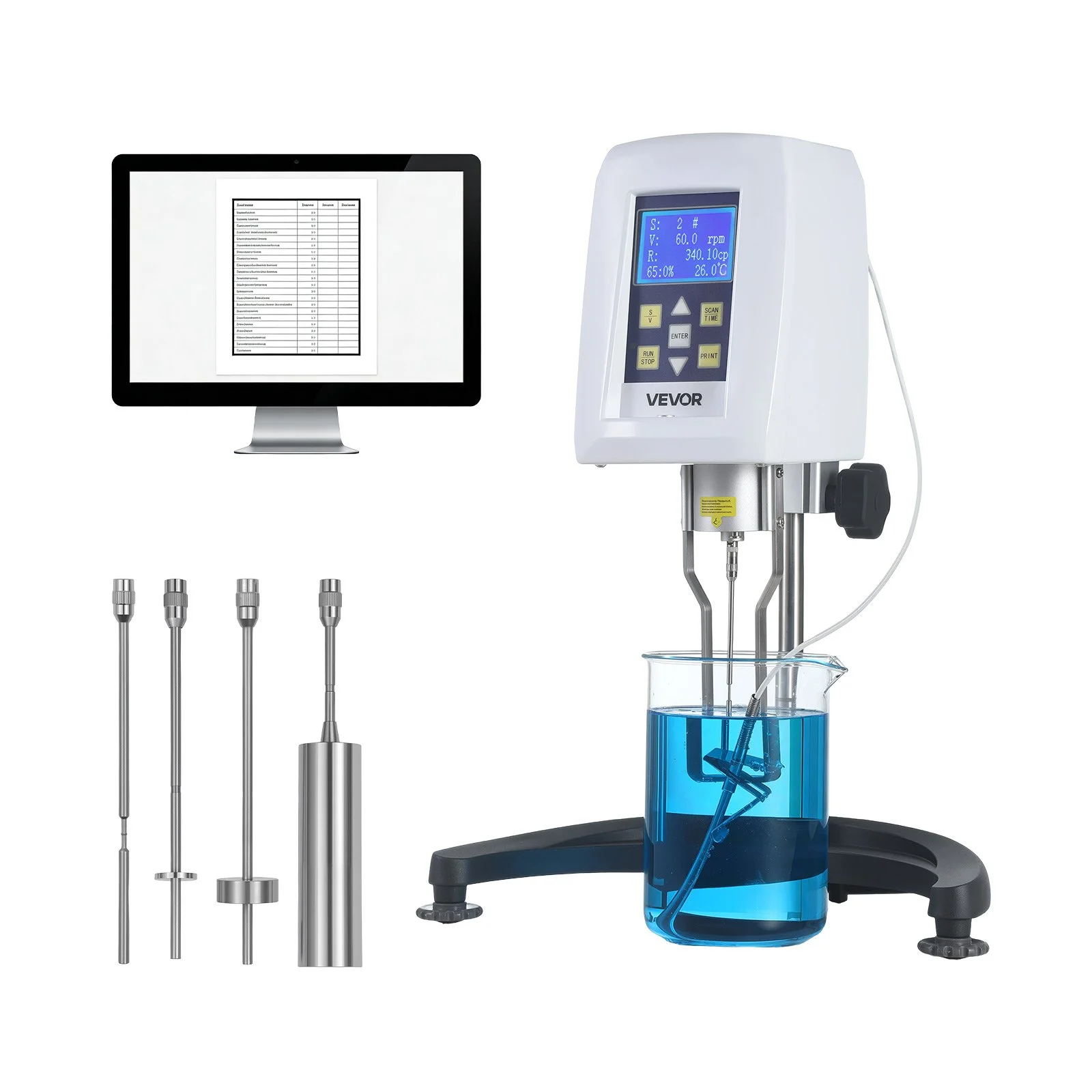 Digital Rotary Viscometer, 10-100,000 mPa.s(cP), ±2% Accuracy, 100-240V Digital Rotational Viscosity Meter with 4 Rotors and Temperature Probe, LCD Display, Lab Viscometer for Fluid Testing