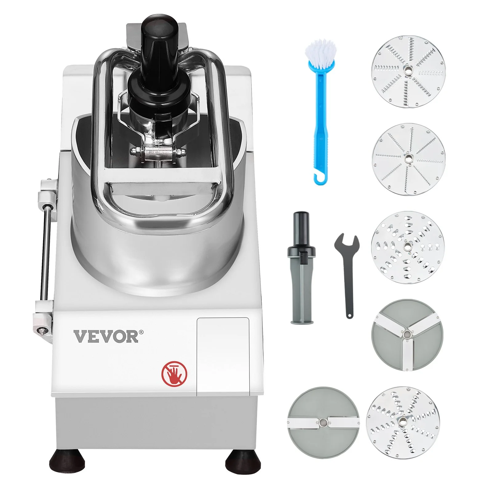 Food Processor & Vegetable Chopper, 2 Feeding Holes Food-Grade Stainless Steel Food Processor Chopper with Detachable 6 Blades, 3mm/5mm/7mm/10mm Shredder, 2mm/4mm Slicer, for Vegetables, Fruit