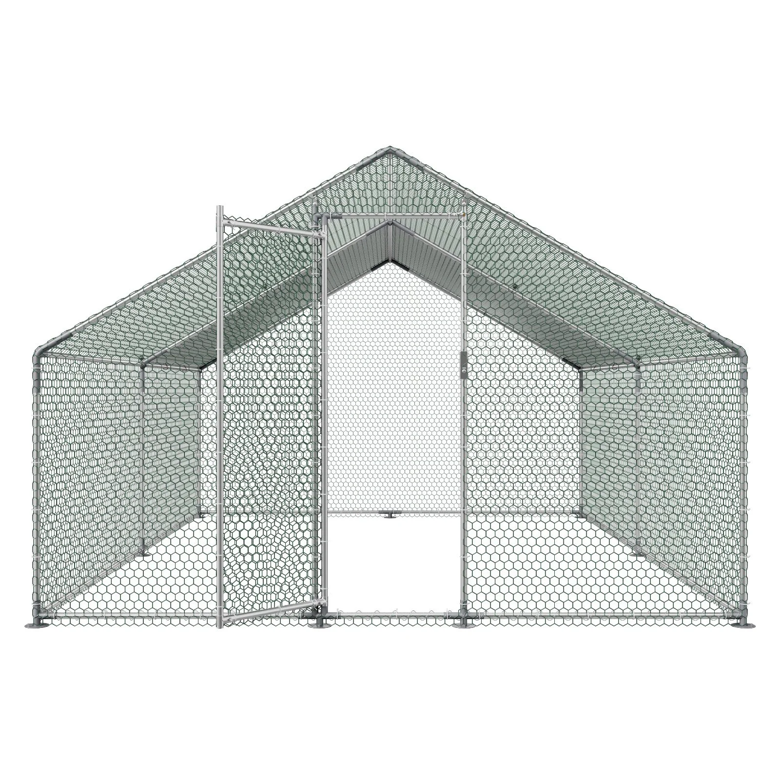 Metal Chicken Coop, 9.8x13.1x6.5 ft Large Walk-in Chicken Runs with Cover, Spire Roof Hen House Enclosure with Security Lock, Outdoor Duck Rabbit Cage Poultry Pen for Backyard, Farm, Yard - Image 7