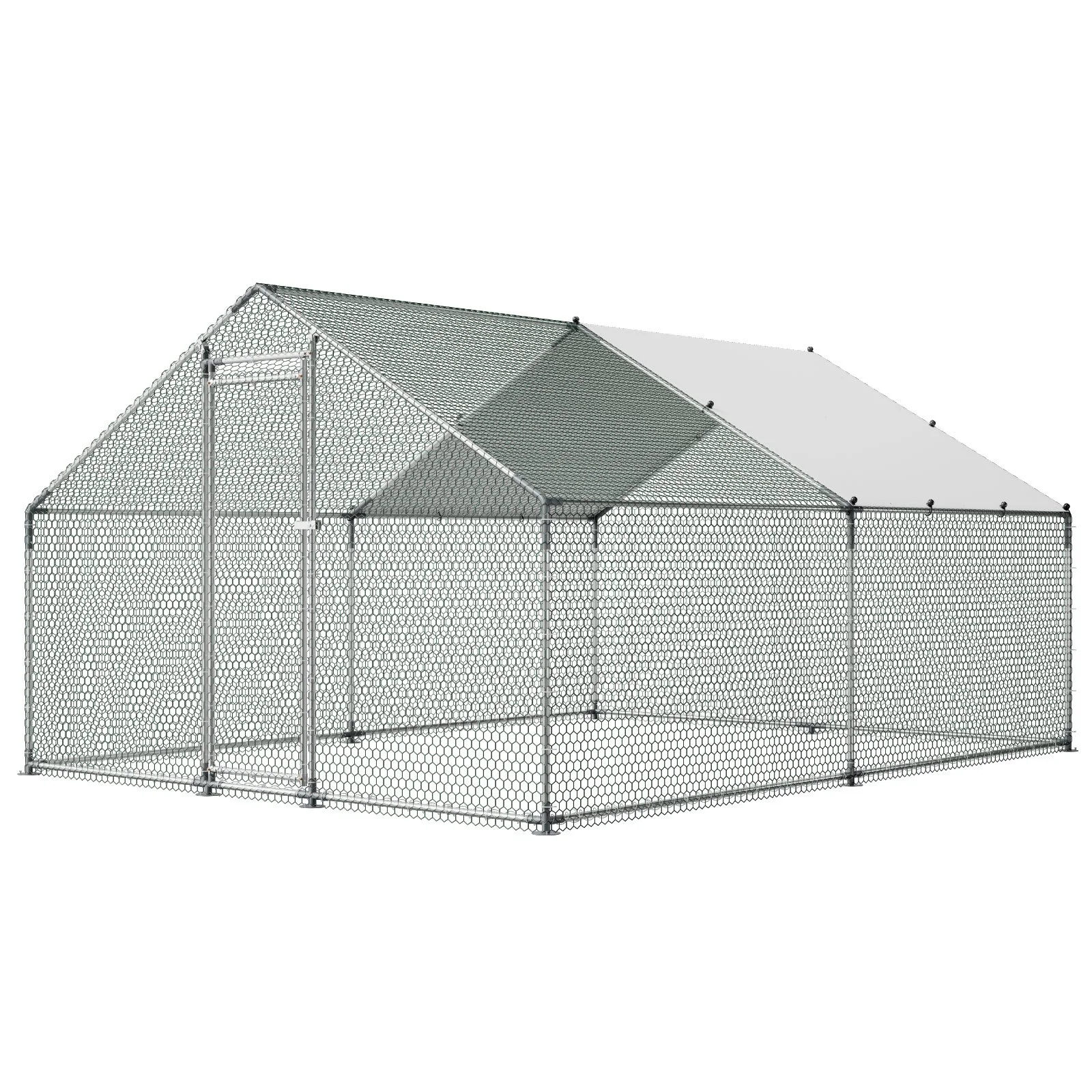 Metal Chicken Coop, 9.8x13.1x6.5 ft Large Walk-in Chicken Runs with Cover, Spire Roof Hen House Enclosure with Security Lock, Outdoor Duck Rabbit Cage Poultry Pen for Backyard, Farm, Yard - Image 8
