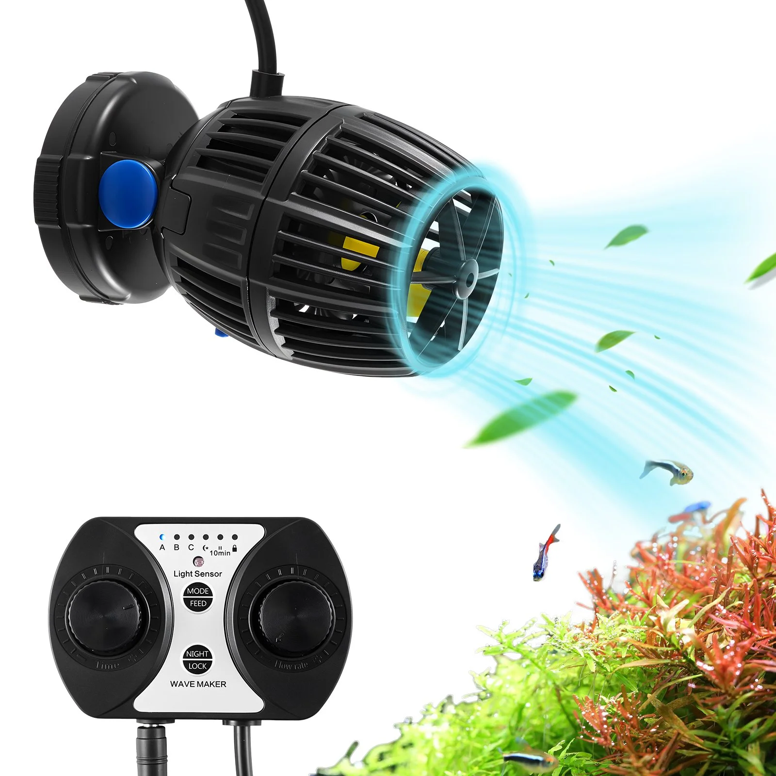 Aquarium Wave Maker, 20W, 2113 GPH Quiet and Strong DC Powerhead, Adjustable Fish Tank Circulation Pump with Controller, Strong Magnetic Base, 360° Rotating Wavemaker, for Freshwater Saltwater