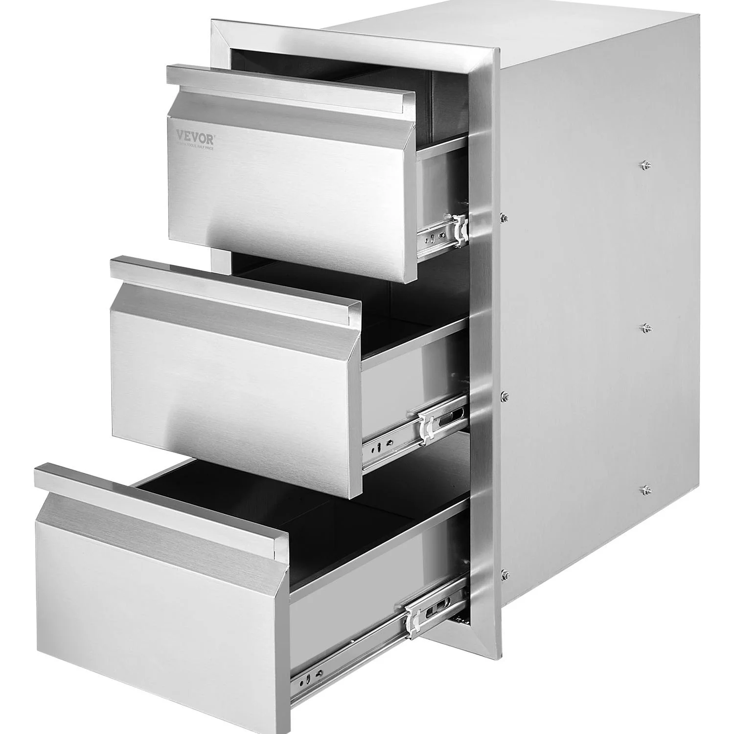 Outdoor Kitchen Drawers 15" W x 25.4" H x 19" D, Box Frame Style Flush Mount BBQ Drawers with Stainless Steel Handle, BBQ Island Drawers for Outdoor Kitchens or Patio Grill Station