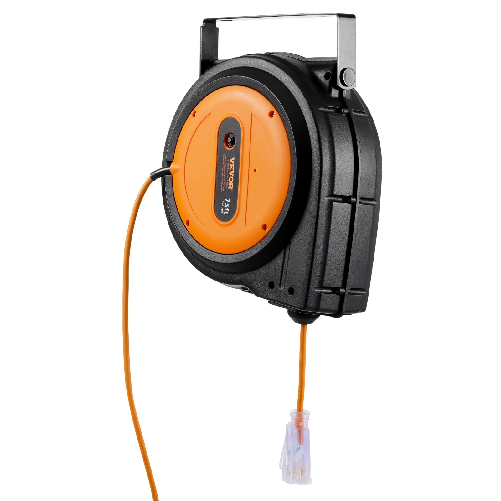 Retractable Extension Cord Reel, 75 FT, Heavy Duty 14AWG/3C SJTOW Retractable Power Cord with Lighted Triple Tap Outlet, 13 Amp Circuit Breaker 180° Swivel Bracket for Ceiling or Wall Mount - Image 11