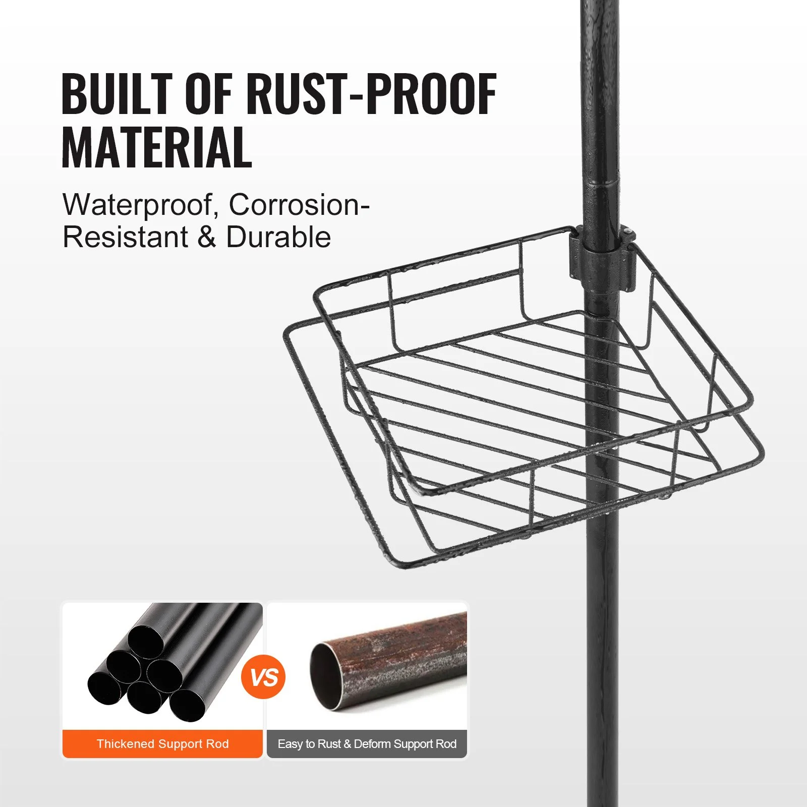Shower Corner Caddy Tension Pole, 42" to 114" High, Multi-Functional Shower Tension Pole with Strong Load-Bearing Tray, Rust-Proof Easy-to-Install Tension Pole, Fit for Bathroom & Washroom - Image 5