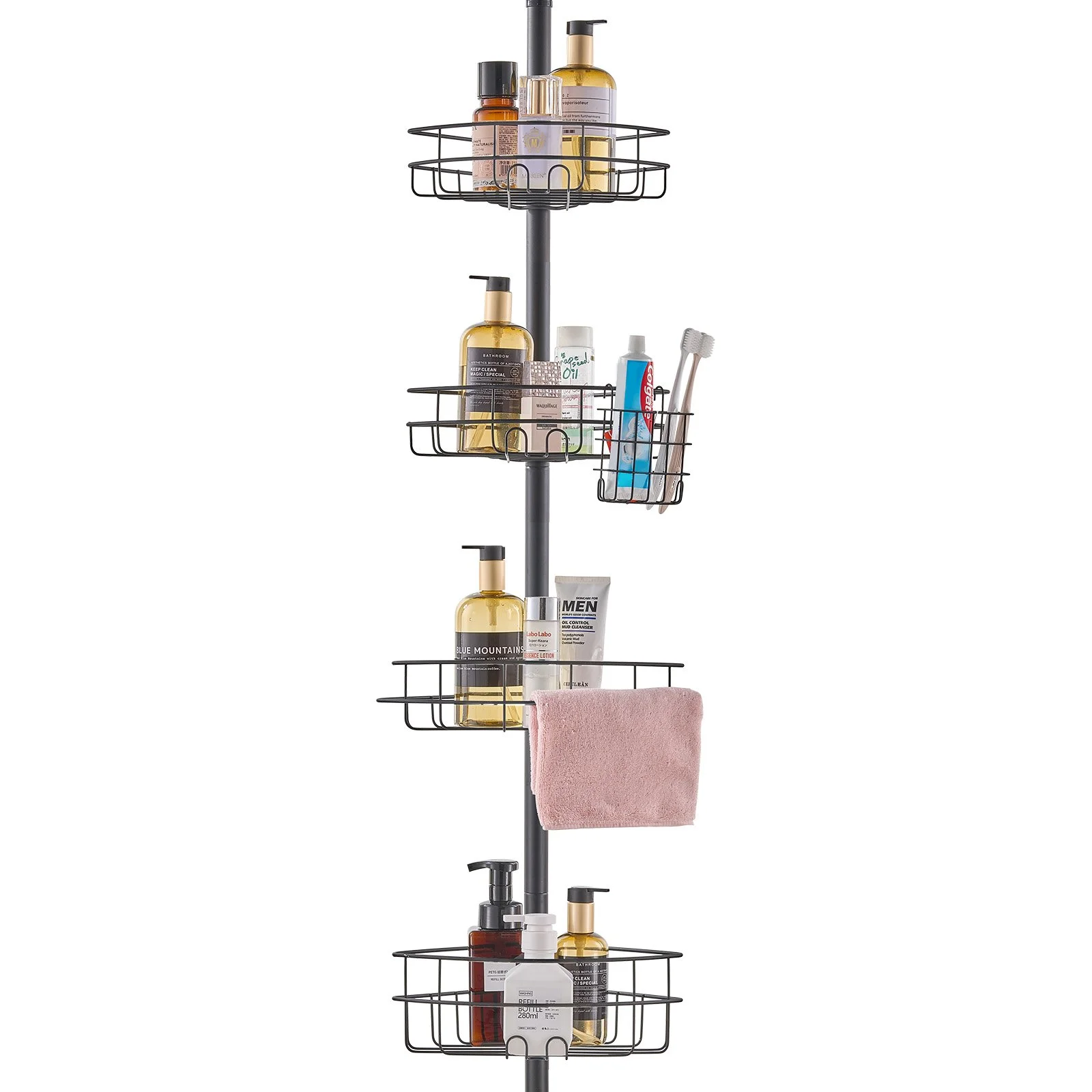 Shower Corner Caddy Tension Pole, 42" to 114" High, Multi-Functional Shower Tension Pole with Strong Load-Bearing Tray, Rust-Proof Easy-to-Install Tension Pole, Fit for Bathroom & Washroom - Image 11