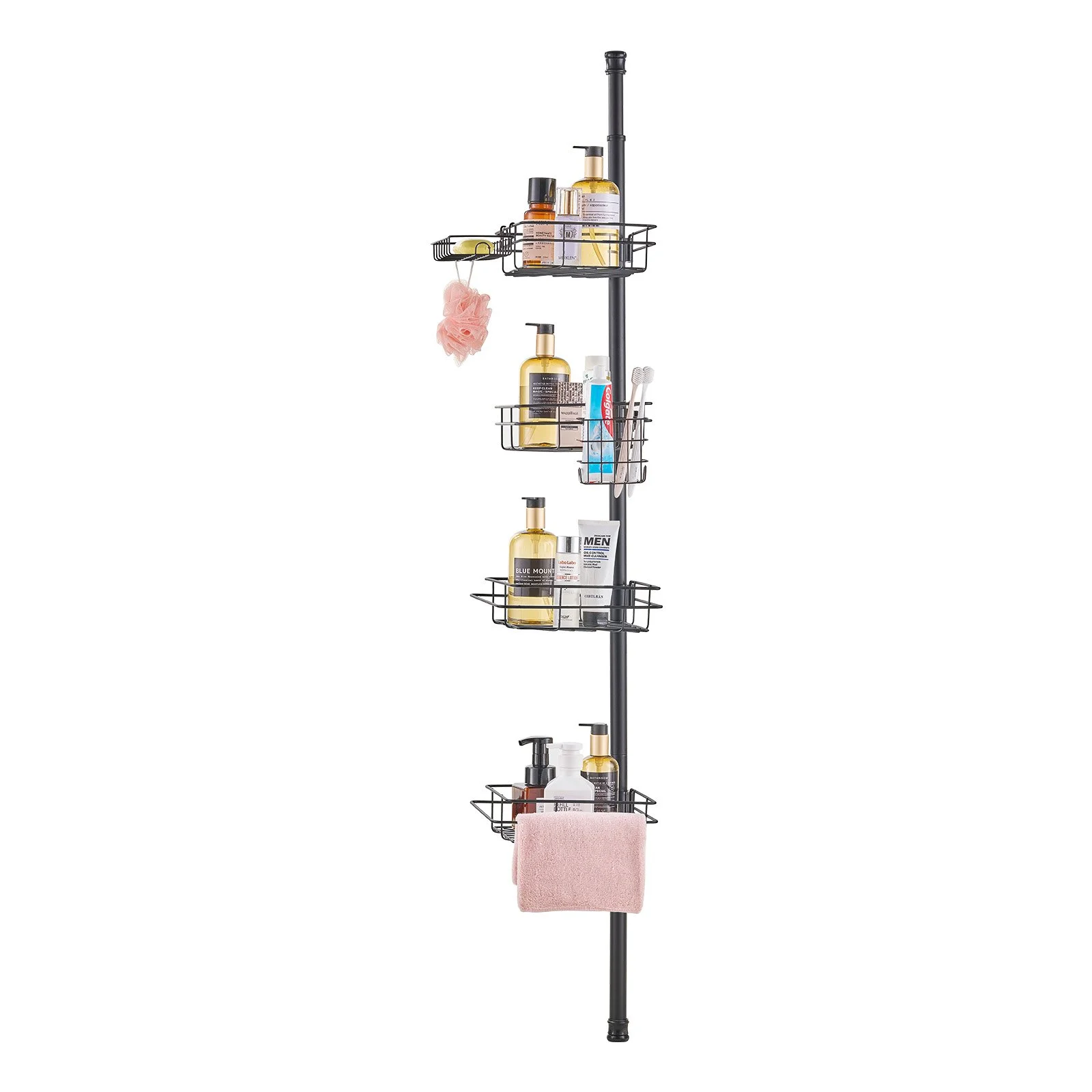 Shower Corner Caddy Tension Pole, 42" to 114" High, Multi-Functional Shower Tension Pole with Strong Load-Bearing Tray, Rust-Proof Easy-to-Install Tension Pole, Fit for Bathroom & Washroom - Image 9