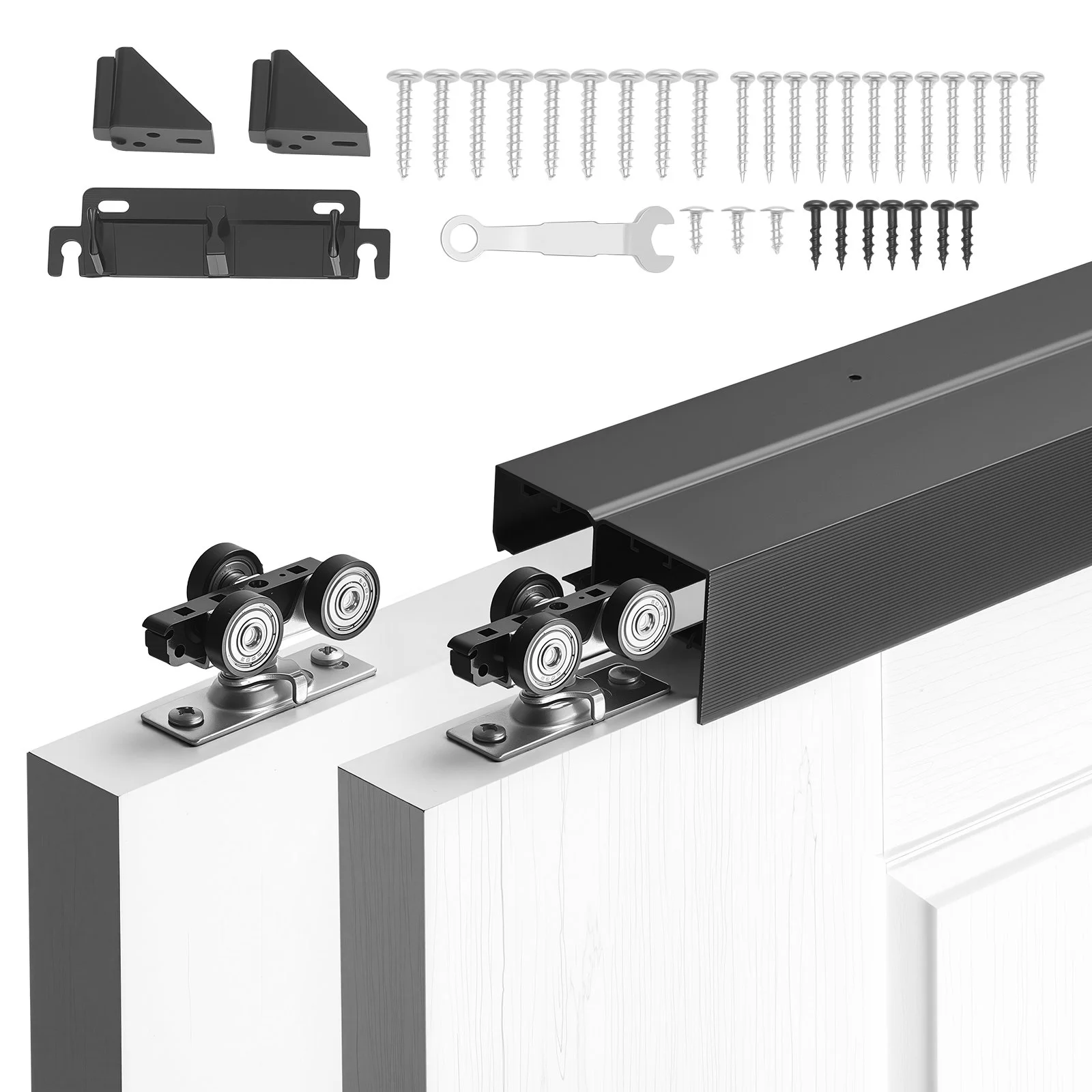 Bypass Sliding Door Hardware Kit, 6 ft Aluminum Alloy Dual-Track Bypass Door Hardware, Smooth and Quiet Sliding, Easy to Install, for 1" to 1 3/4" Thickness 36" Width 2 Door System, for Closet