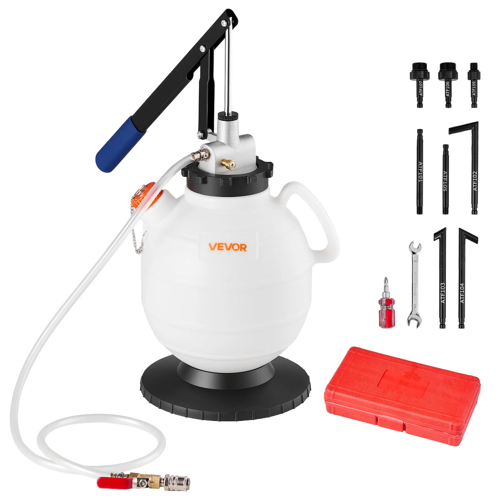 Transmission Fluid Pump, 7.5 L Capacity, Manual Fluid Transfer Pump with 8 ATF Adapters & 47 in Outlet Horse, ATF Refill Kit, Oil Extractor Dispenser with HDPE Tank for Cars, Lawn Mowers
