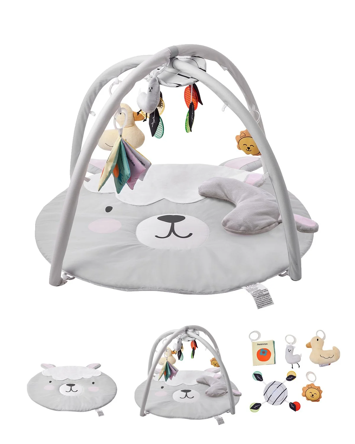 Baby Play Gym Mat, Tummy Time Mat with 5 Sensory Toys, Baby Activity Mat with Light-up Musical Duck Toy for 0-18 Months Newborn Infant, Baby Essential Gift for Sensory & Motor Skill Development
