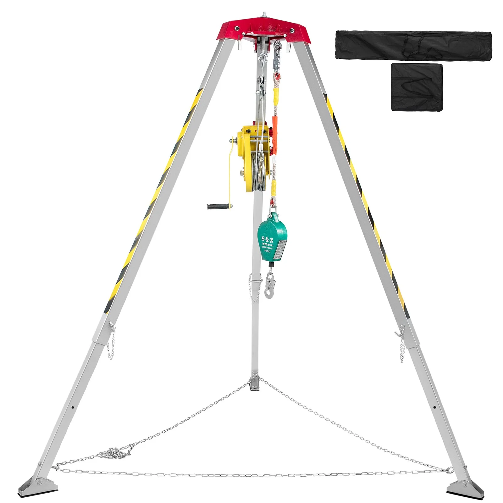 Confined Space Tripod 1800lbs Winch and 8' Legs Confined Space Rescue Kit 98' Cable Rescue Tripod with 32.8' Fall Protection for Confined Space Rescue