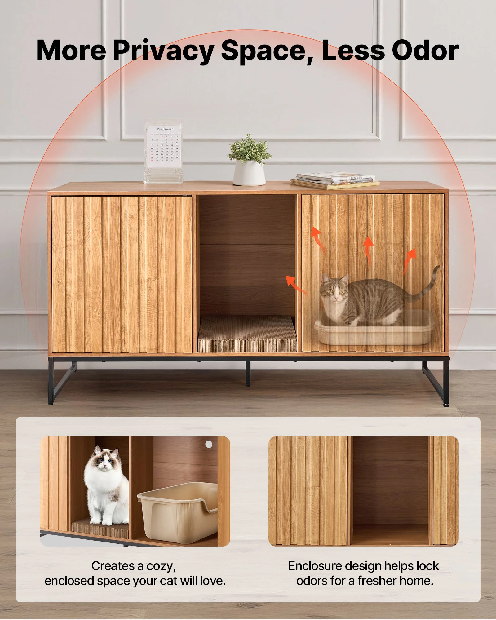Cat Litter Box Enclosure Furniture, 47.2 in Hidden Litter Box Cabinet with Scratch Pad & Storage, Waterproof Cat Washroom End Table Cat House, Fit Most of Litterbox, for Bedroom Living Room - Image 6