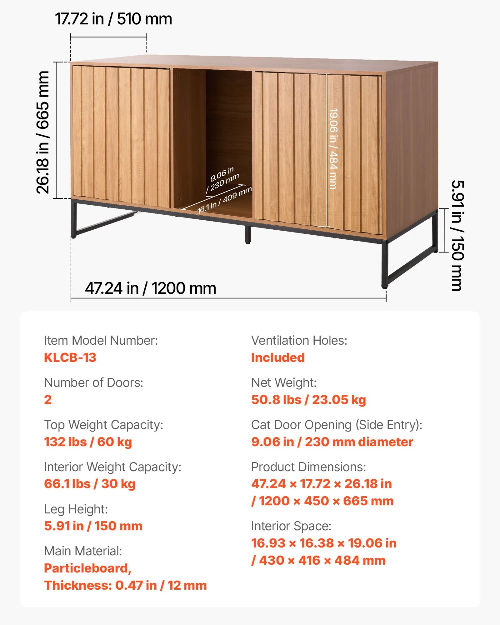 Cat Litter Box Enclosure Furniture, 47.2 in Hidden Litter Box Cabinet with Scratch Pad & Storage, Waterproof Cat Washroom End Table Cat House, Fit Most of Litterbox, for Bedroom Living Room - Image 10