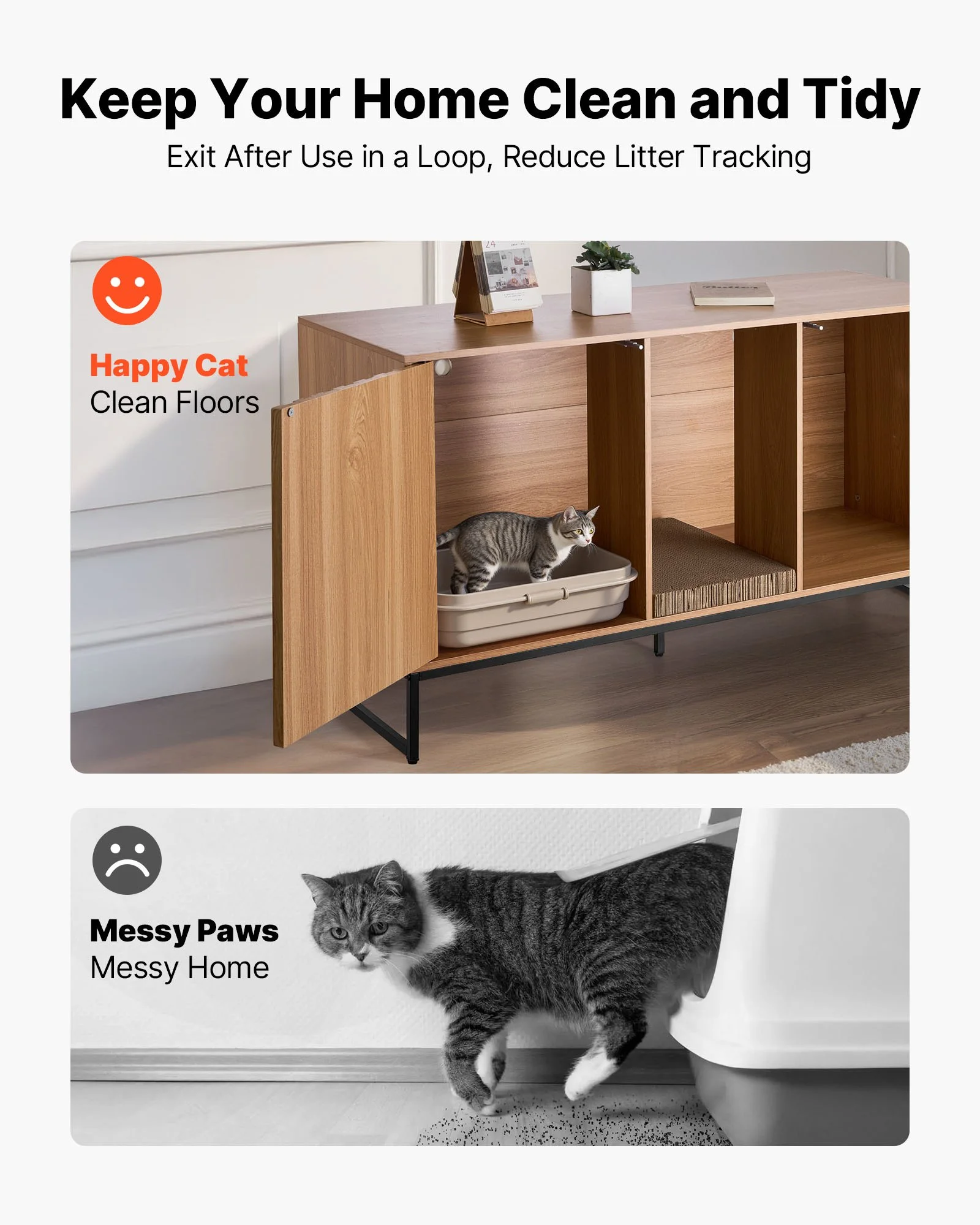 Cat Litter Box Enclosure Furniture, 47.2 in Hidden Litter Box Cabinet with Scratch Pad & Storage, Waterproof Cat Washroom End Table Cat House, Fit Most of Litterbox, for Bedroom Living Room - Image 5