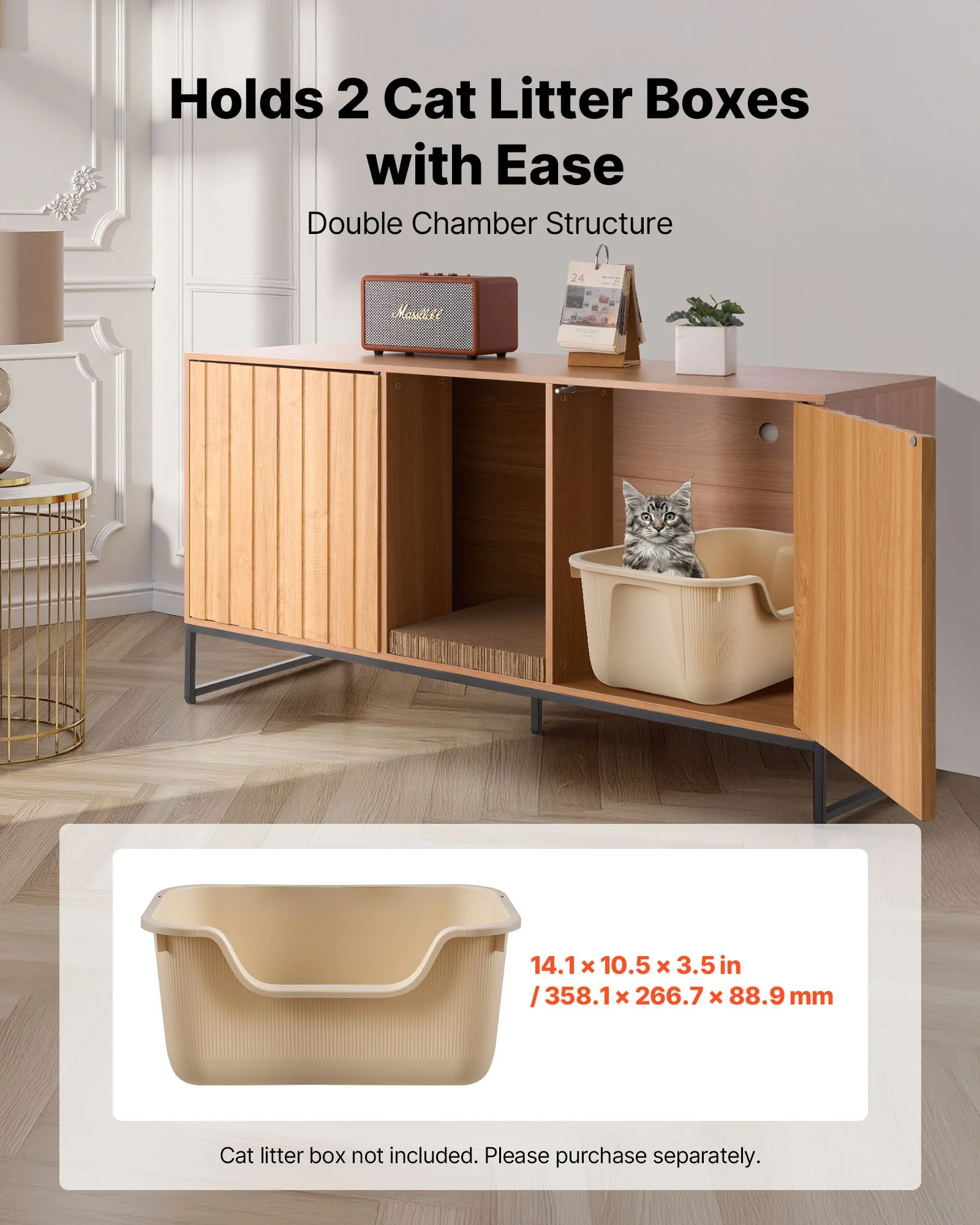 Cat Litter Box Enclosure Furniture, 47.2 in Hidden Litter Box Cabinet with Scratch Pad & Storage, Waterproof Cat Washroom End Table Cat House, Fit Most of Litterbox, for Bedroom Living Room - Image 7