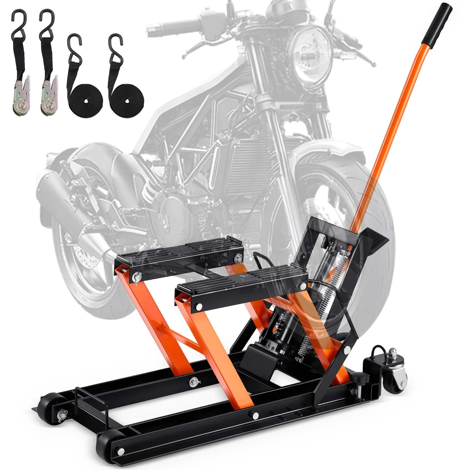 Steel Hydraulic Motorcycle Jack Stand, 1500 LBS ATV Scissor Lift Jack, 4.7"-15" Scissor Lift Jack Stand with 4 Wheels, Hydraulic Foot-Operated Hoist Stand for Motorcycle ATV UTV Powersports