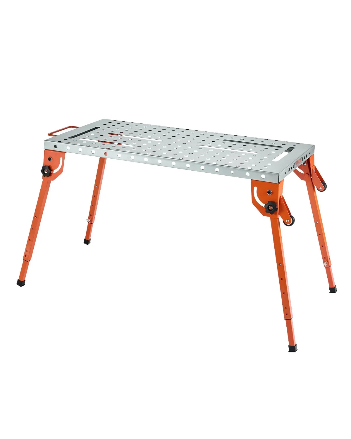 Foldable Welding Table 44" x 21", 500LBS Capacity Welding Workbench with 4-Level Adjustable Height, Carbon Steel Work Bench with 6 Tool Slots & 0.63" Fixture Holes for Welding Assembly Repair