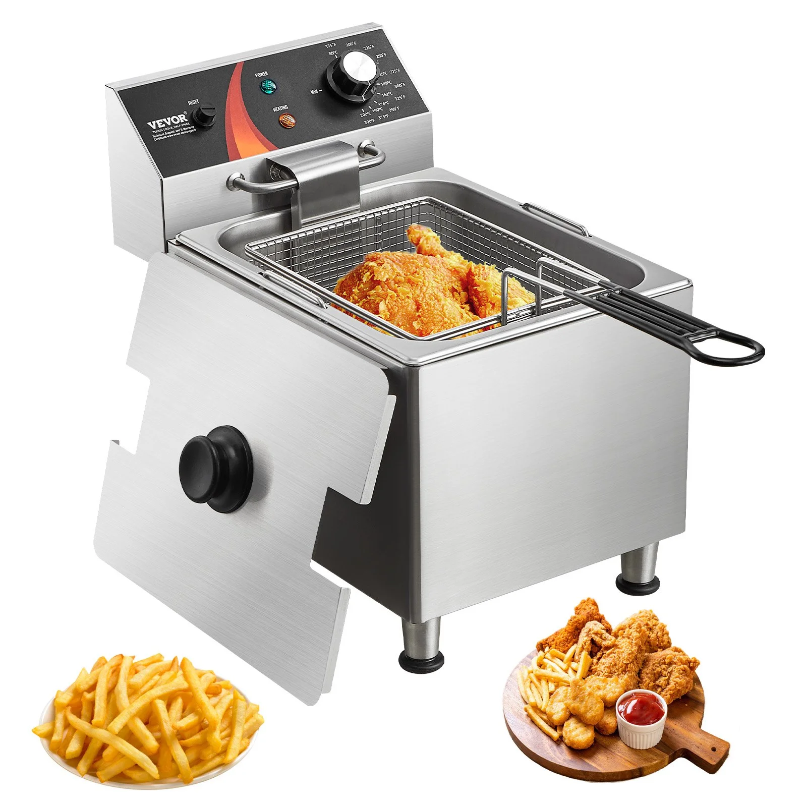 Commercial Deep Fryer, 1750W Electric Countertop Fryer with Basket & Height-Adjustable Feet, 12Qt / 11.5L Stainless Steel Single Oil Fryer, Temp Control, Overheat Protection, for Restaurant Use