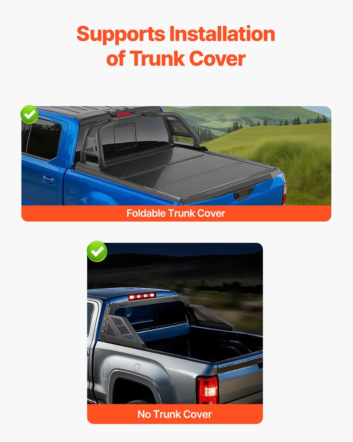 Truck Bed Roll Bar, Universal Pickup Sport Adjustable Bar Chase Rack Compatible with Full-Size Truck, Carbon Steel Construction with 6 Amber Auxiliary Lights, No Rack Included - Image 11
