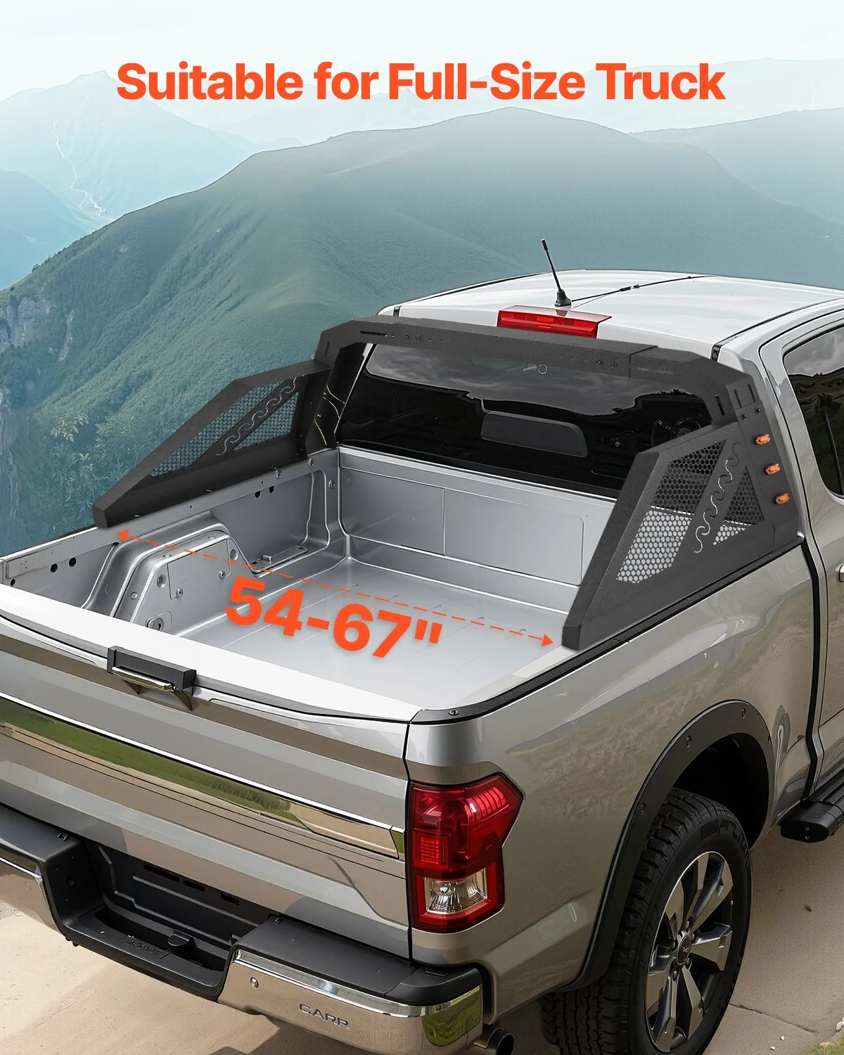 Truck Bed Roll Bar, Universal Pickup Sport Adjustable Bar Chase Rack Compatible with Full-Size Truck, Carbon Steel Construction with 6 Amber Auxiliary Lights, No Rack Included - Image 10